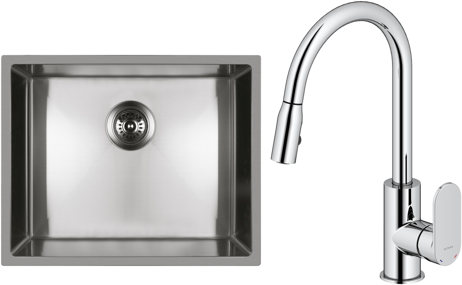 Set évier en acier inoxydable Oltens Stalvask 71101100, mitigeur de cuisine Oltens Lista 35202100