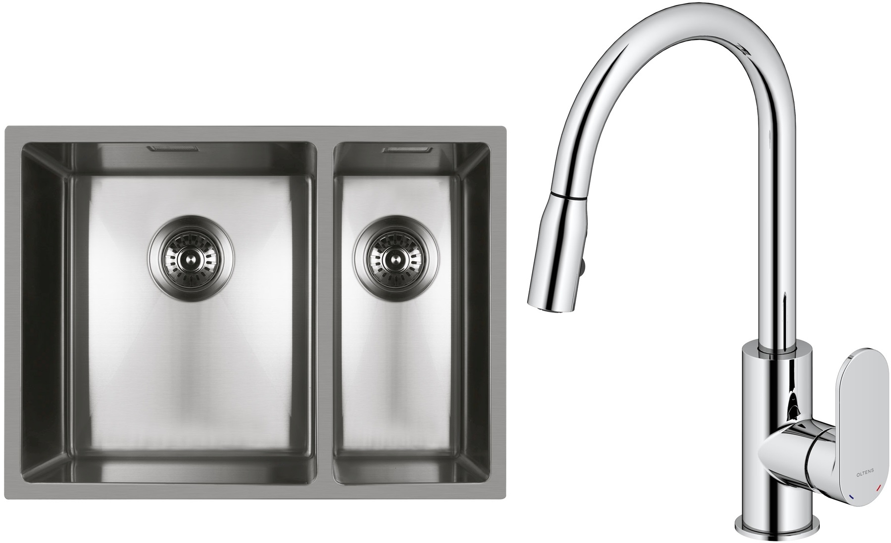 Set évier en acier inoxydable Oltens Stalvask 71200100, mitigeur de cuisine Oltens Lista 35202100