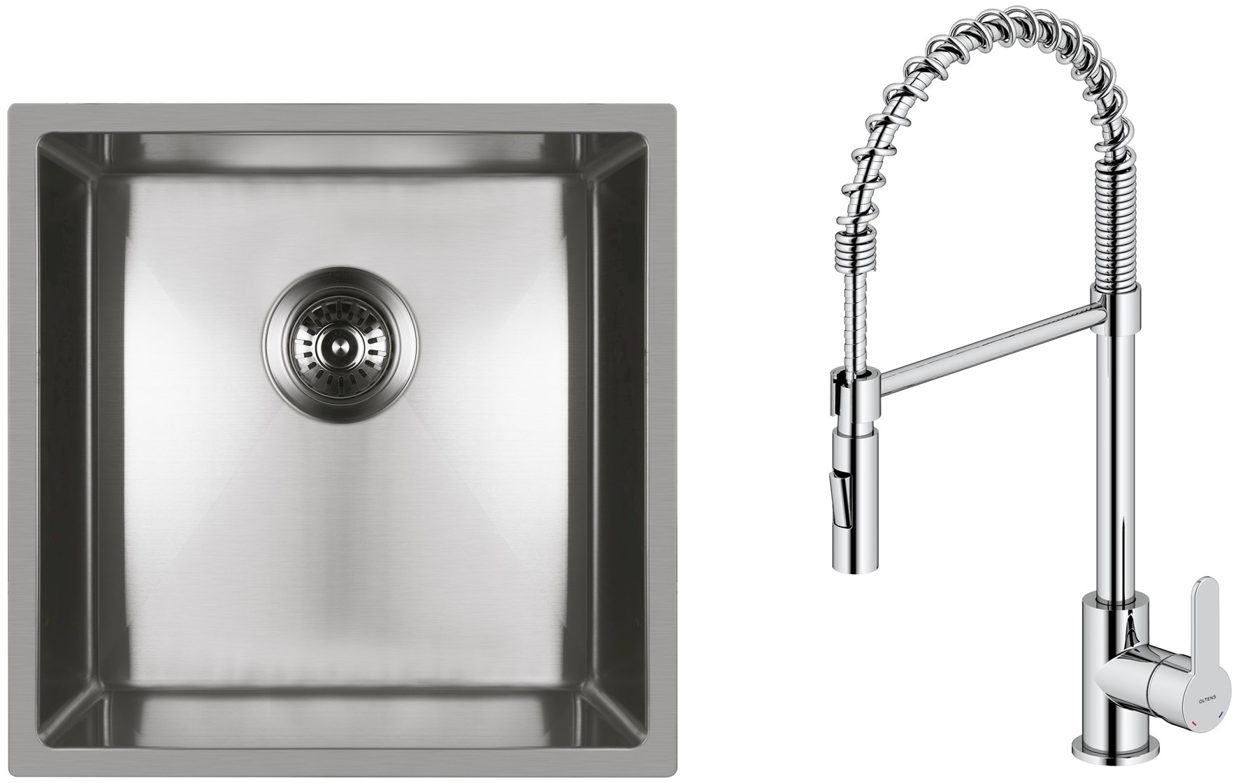 Set mitigeur de cuisine Oltens Duf 35203100, évier en acier inoxydable Oltens Stalvask 71100100