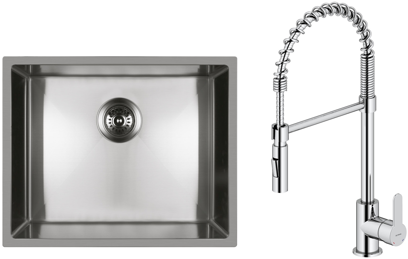 Set évier en acier inoxydable Oltens Stalvask 71101100, mitigeur de cuisine Oltens Duf 35203100