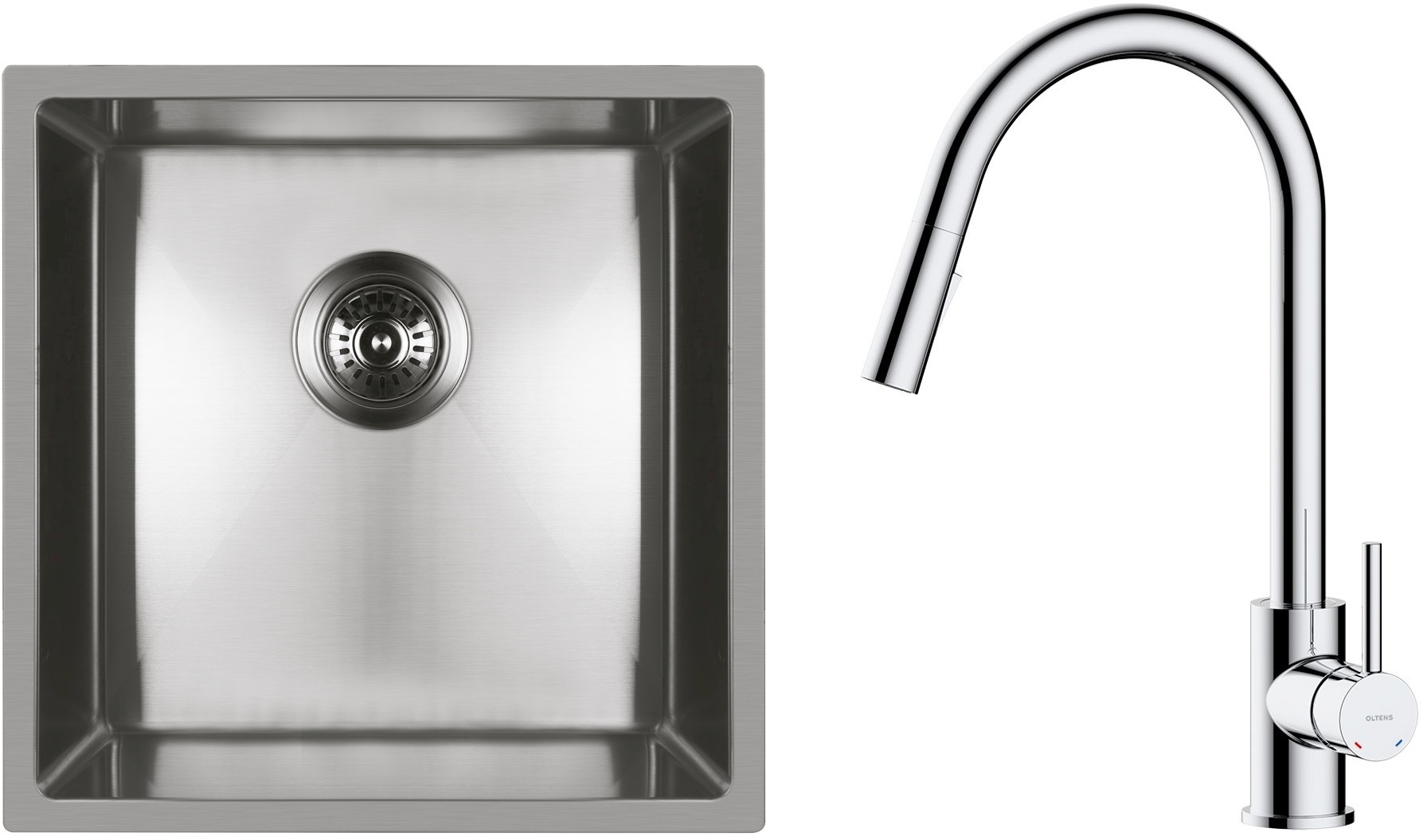 Set évier en acier inoxydable Oltens Stalvask 71100100, mitigeur de cuisine Oltens Litla 35204100