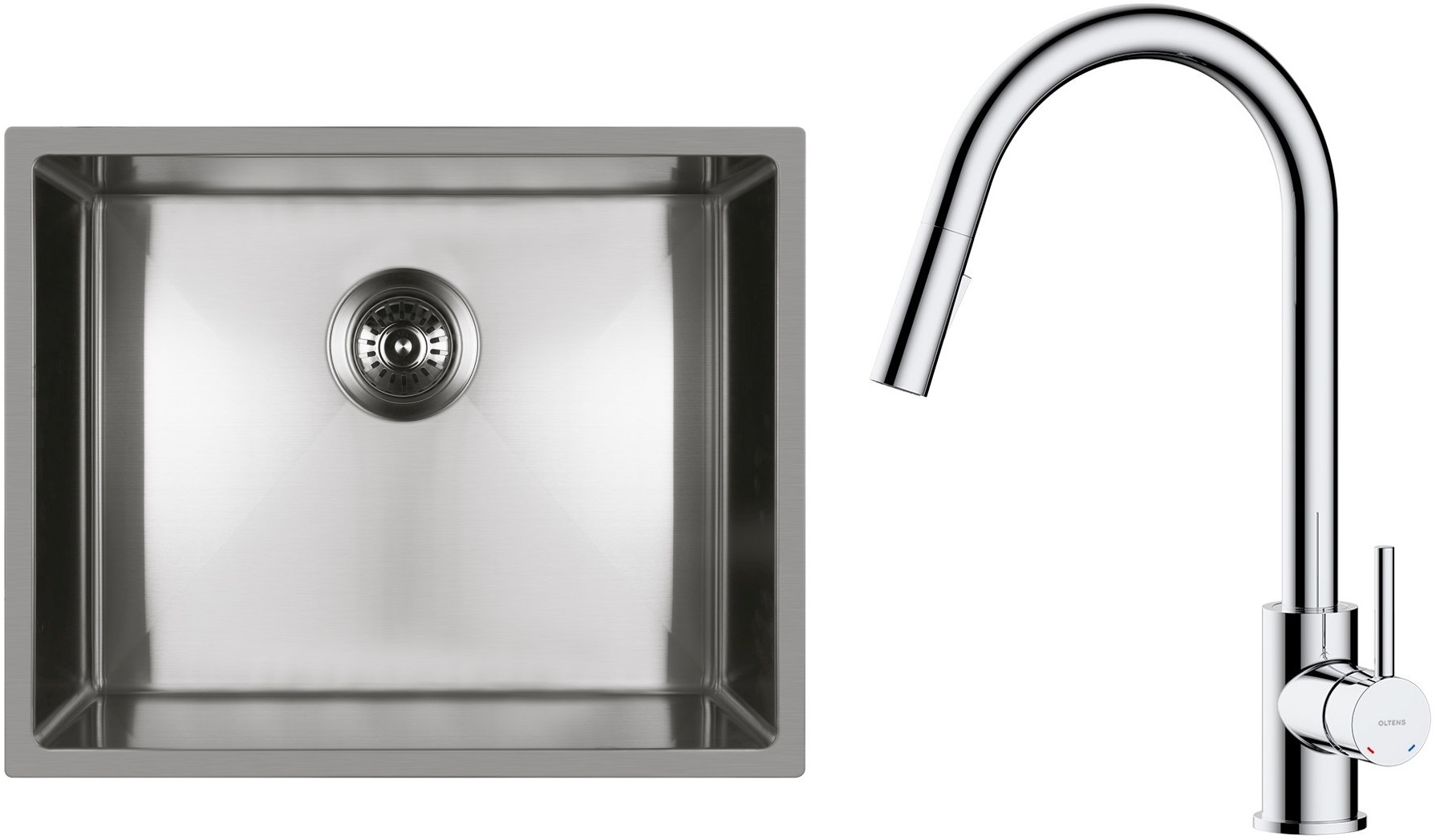 Set évier en acier inoxydable Oltens Stalvask 71101100, mitigeur de cuisine Oltens Litla 35204100