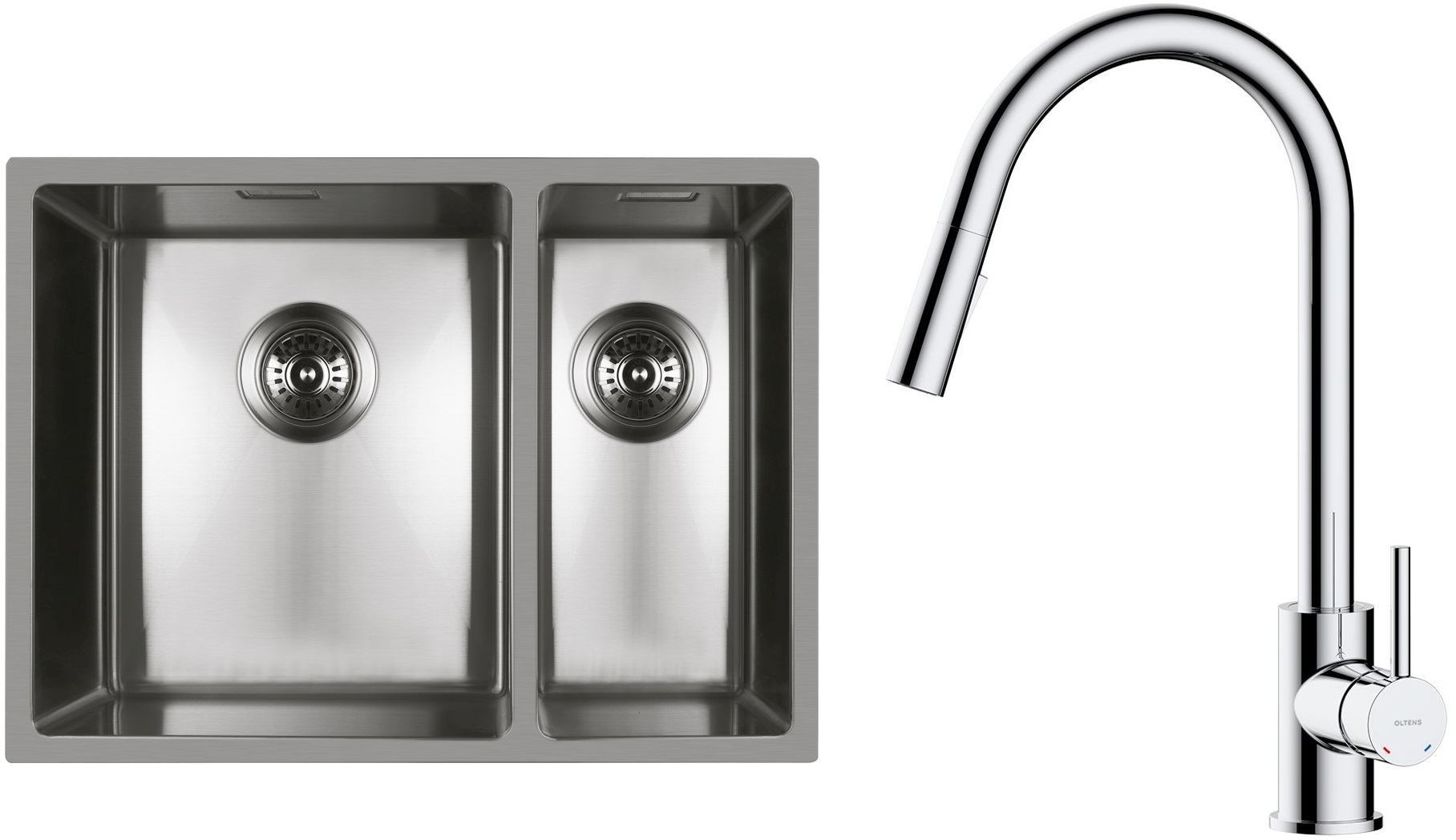 Set évier en acier inoxydable Oltens Stalvask 71200100, mitigeur de cuisine Oltens Litla 35204100