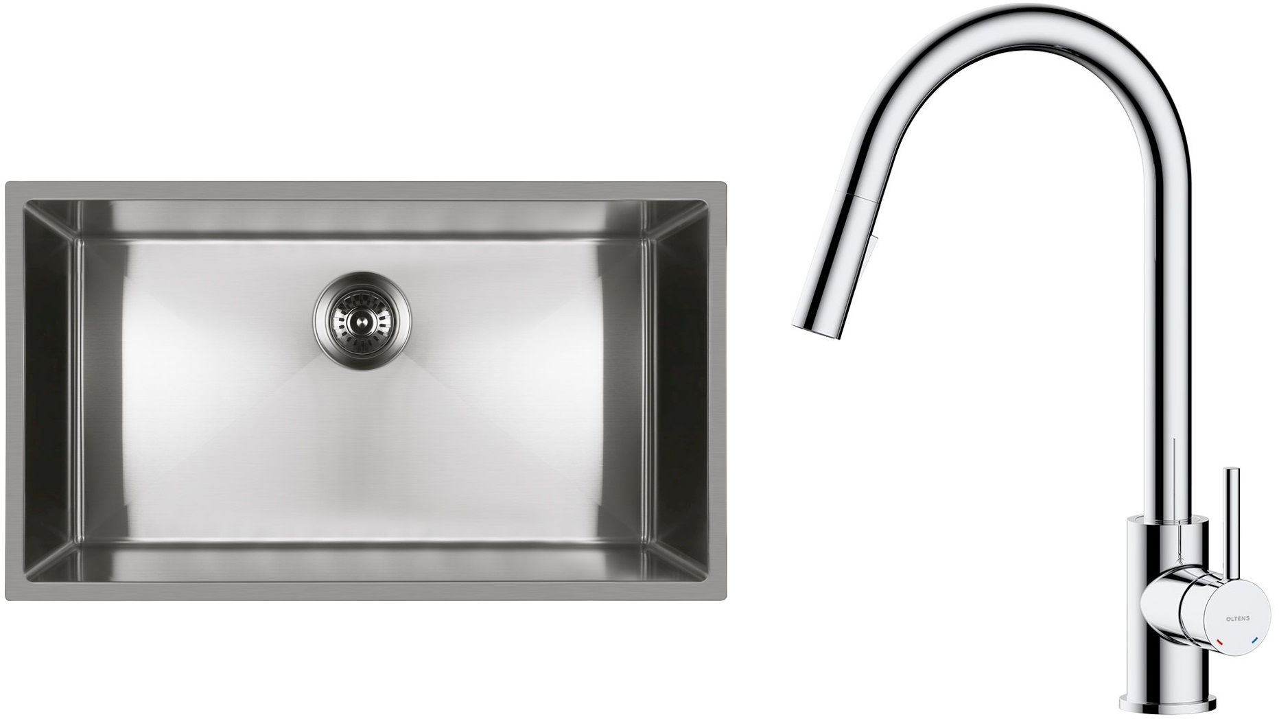 Set évier en acier inoxydable Oltens Stalvask 71102100, mitigeur de cuisine Oltens Litla 35204100
