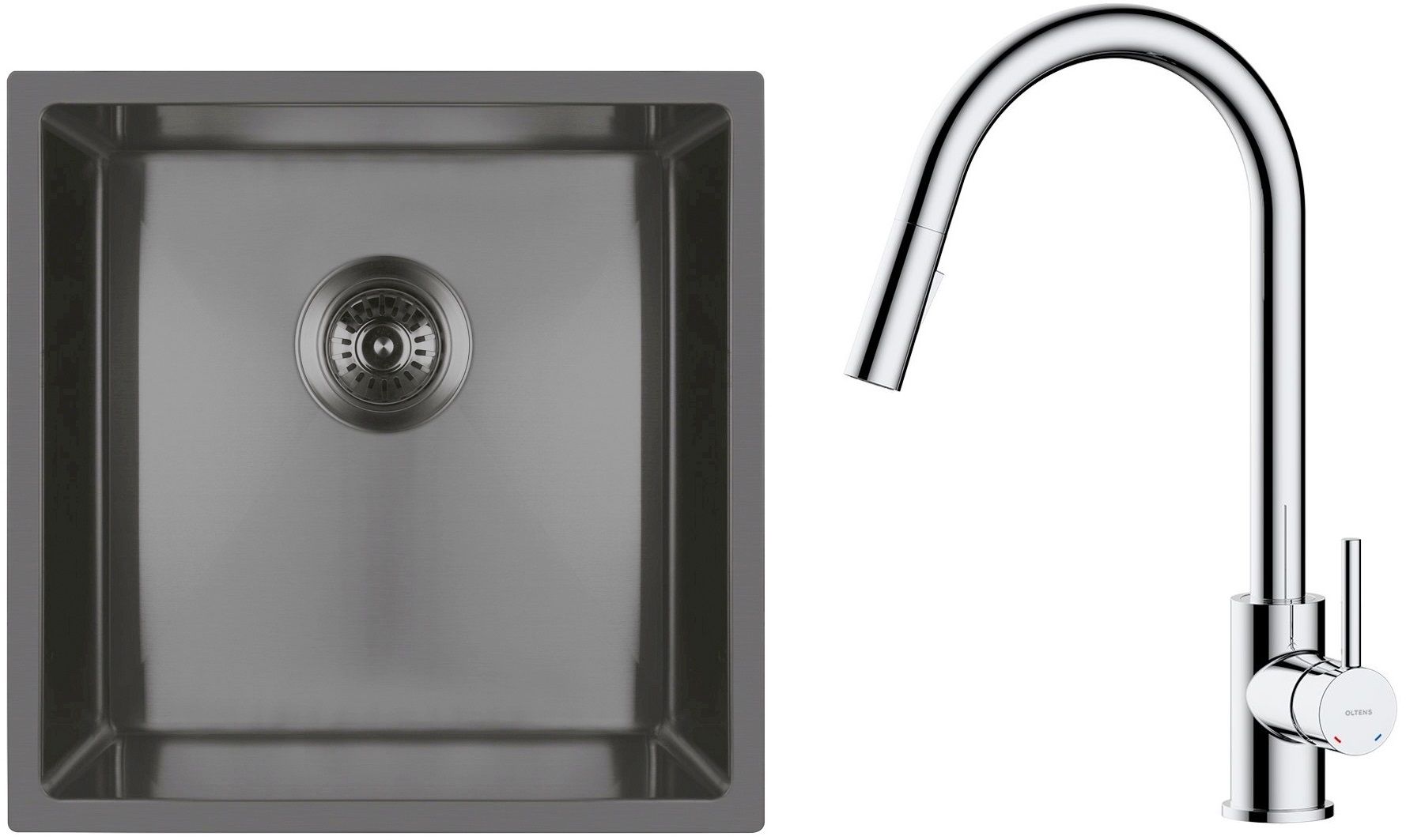 Set évier en acier inoxydable Oltens Stalvask 71100300, mitigeur de cuisine Oltens Litla 35204100