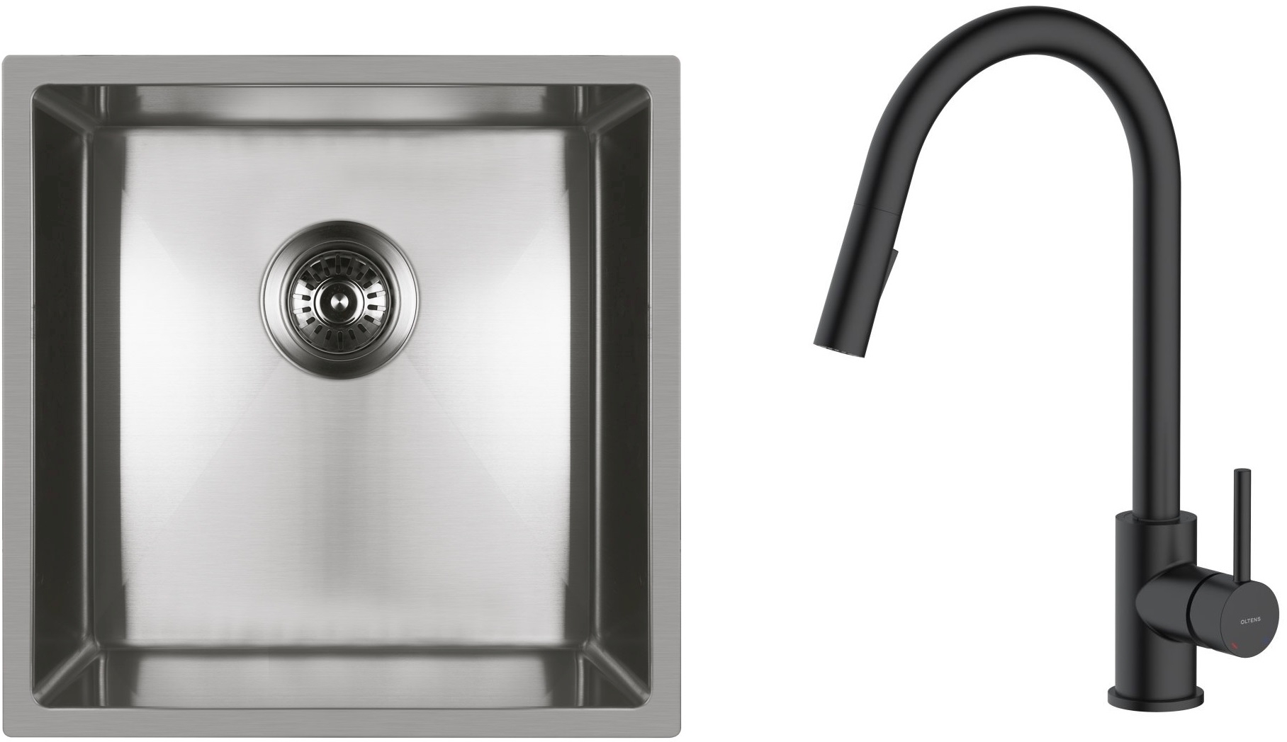 Set évier en acier inoxydable Oltens Stalvask 71100100, mitigeur de cuisine Oltens Litla 35204300