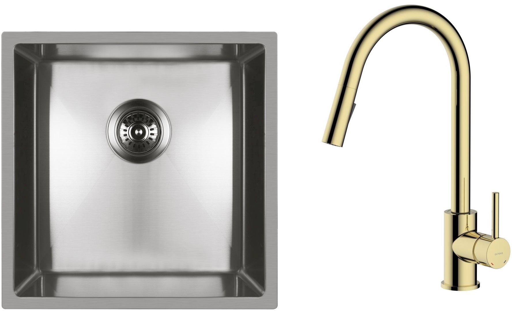 Set évier en acier inoxydable Oltens Stalvask 71100100, mitigeur de cuisine Oltens Litla 35204800