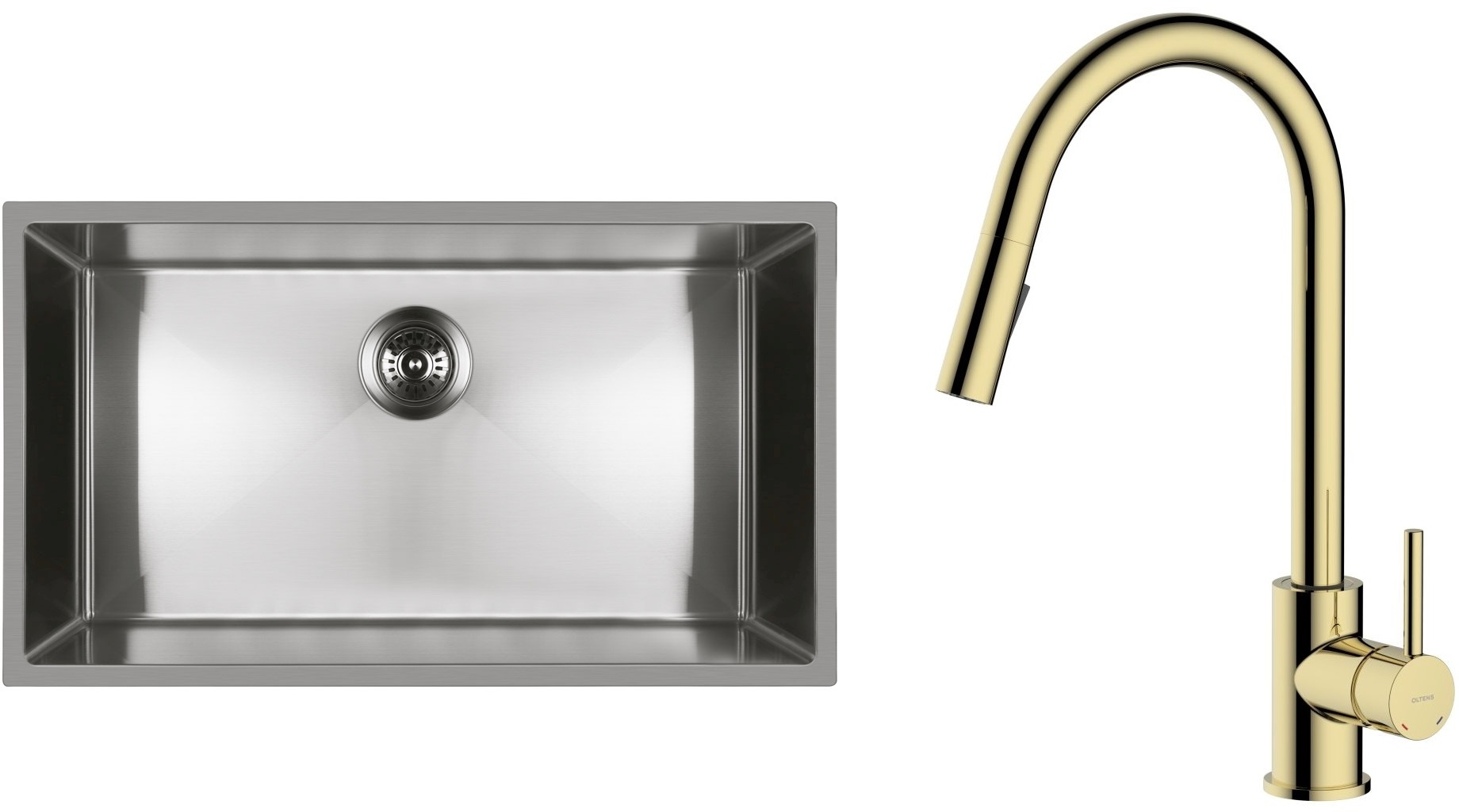 Set évier en acier inoxydable Oltens Stalvask 71102100, mitigeur de cuisine Oltens Litla 35204800