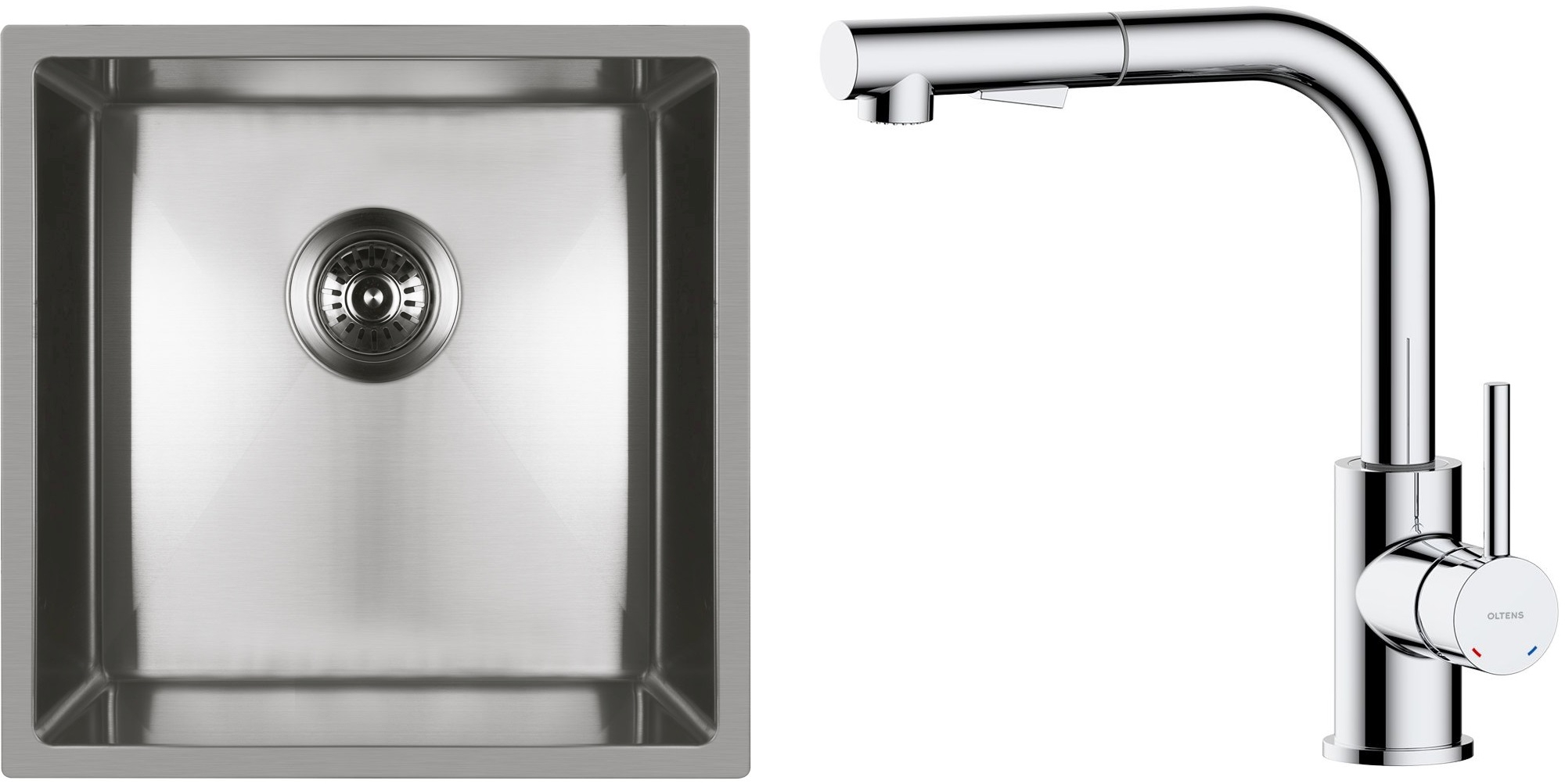 Set évier en acier inoxydable Oltens Stalvask 71100100, mitigeur de cuisine Oltens Myvat 35205100