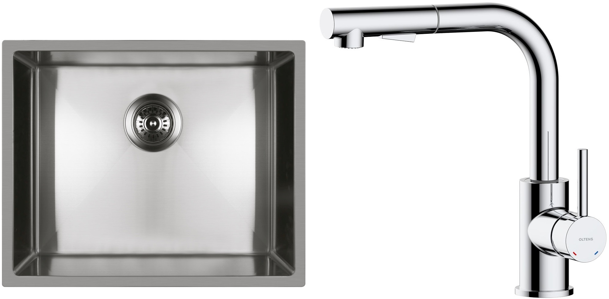 Set évier en acier inoxydable Oltens Stalvask 71101100, mitigeur de cuisine Oltens Myvat 35205100