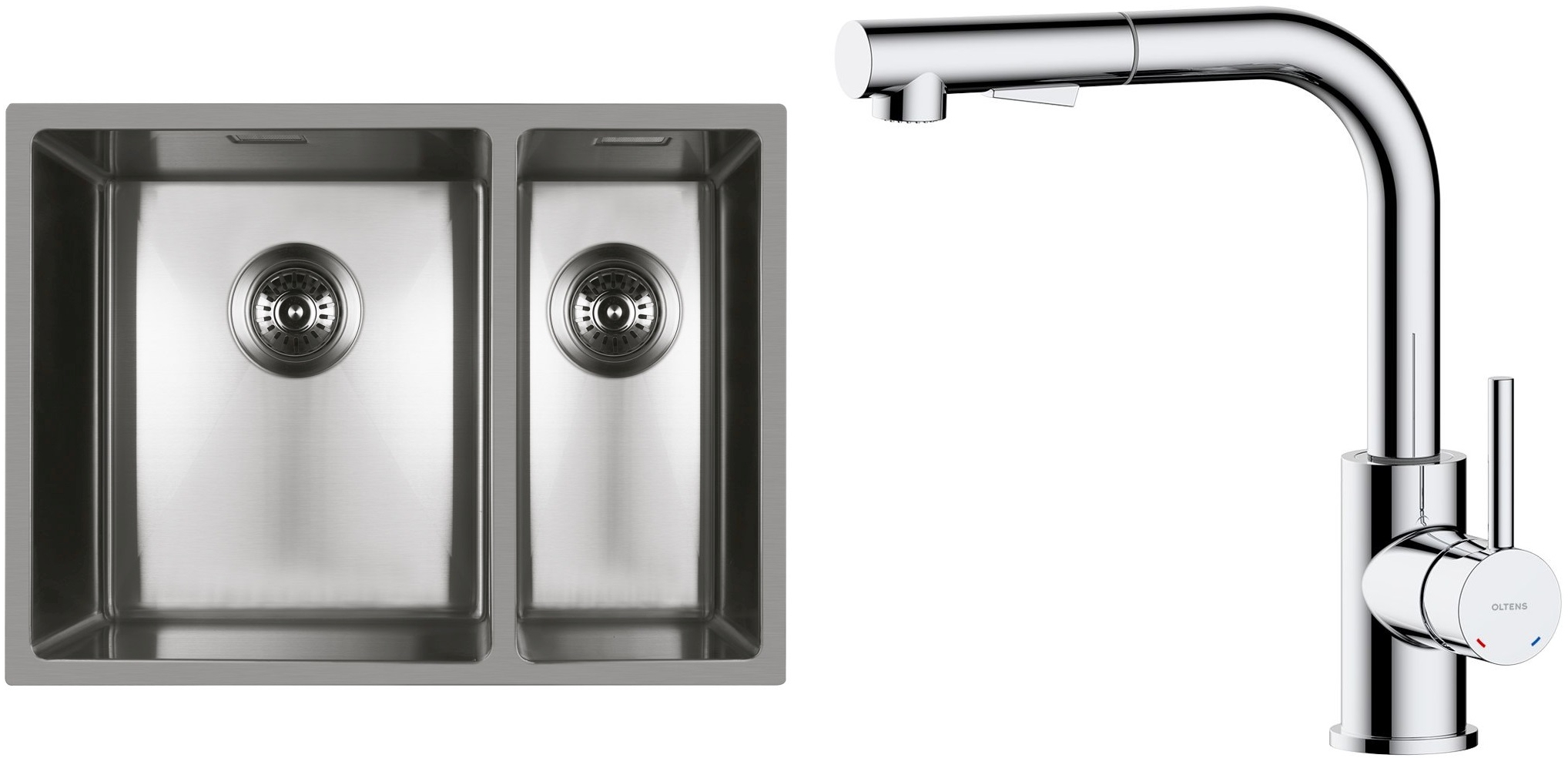 Set évier en acier inoxydable Oltens Stalvask 71200100, mitigeur de cuisine Oltens Myvat 35205100