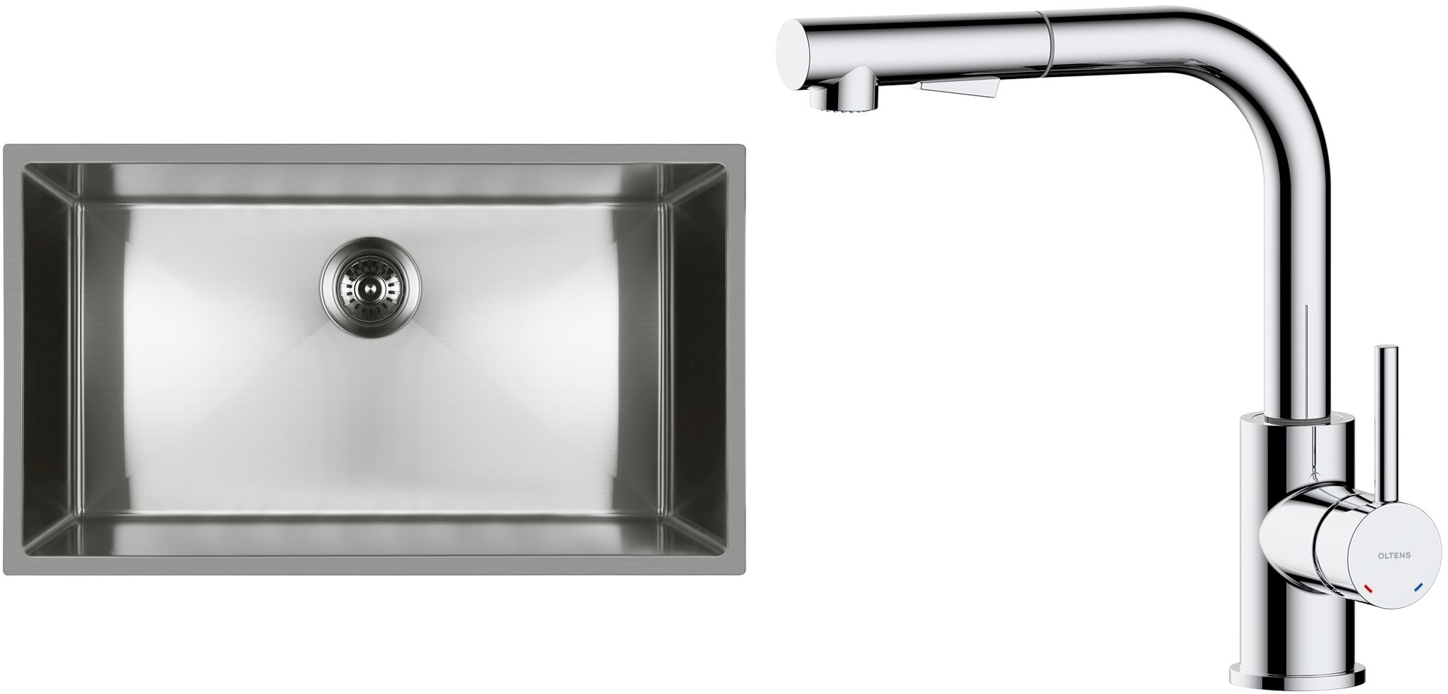 Set évier en acier inoxydable Oltens Stalvask 71102100, mitigeur de cuisine Oltens Myvat 35205100