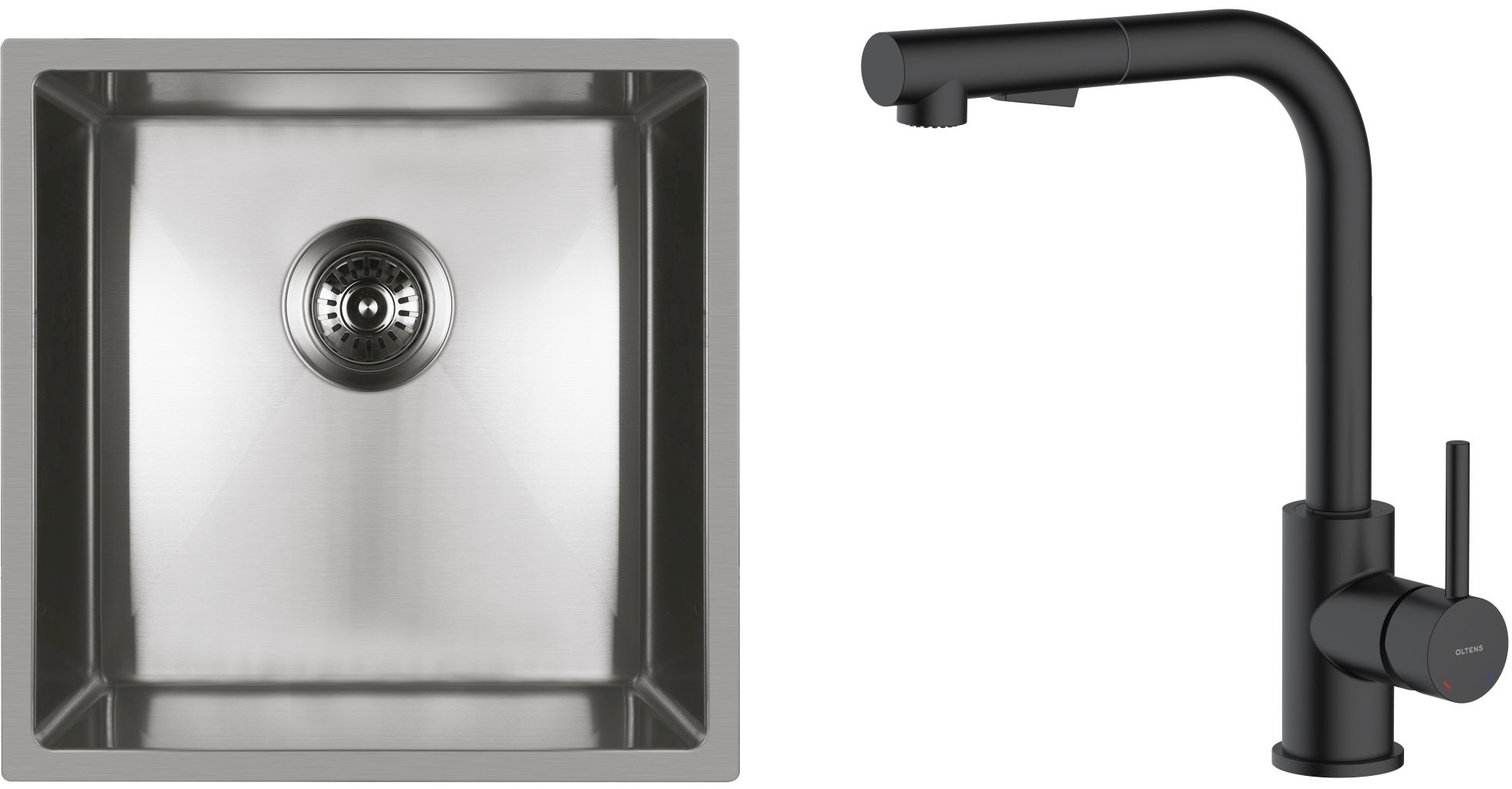 Set évier en acier inoxydable Oltens Stalvask 71100100, mitigeur de cuisine Oltens Myvat 35205300