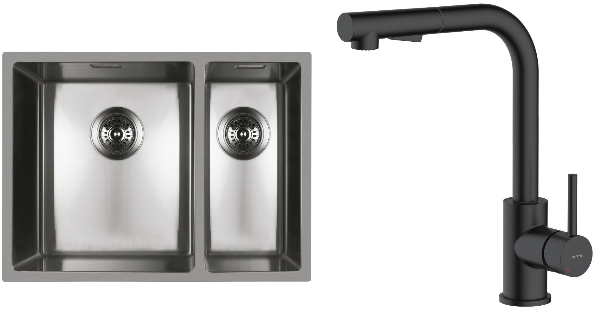Set évier en acier inoxydable Oltens Stalvask 71200100, mitigeur de cuisine Oltens Myvat 35205300