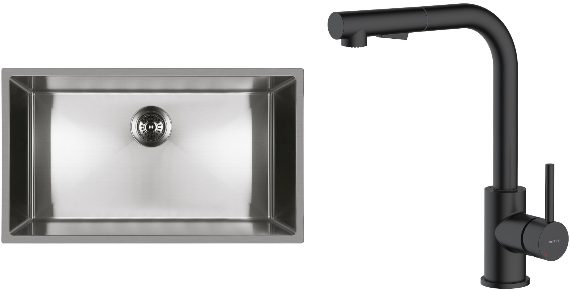 Set évier en acier inoxydable Oltens Stalvask 71102100, mitigeur de cuisine Oltens Myvat 35205300