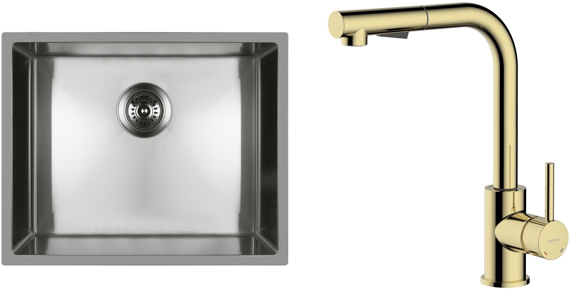 Set évier en acier inoxydable Oltens Stalvask 71101100, mitigeur de cuisine Oltens Myvat 35205800