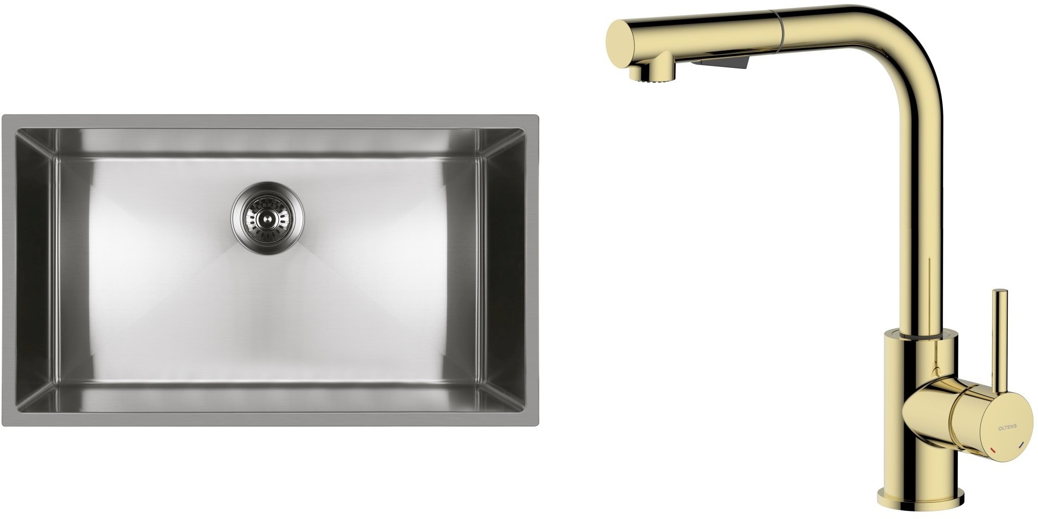 Set évier en acier inoxydable Oltens Stalvask 71102100, mitigeur de cuisine Oltens Myvat 35205800