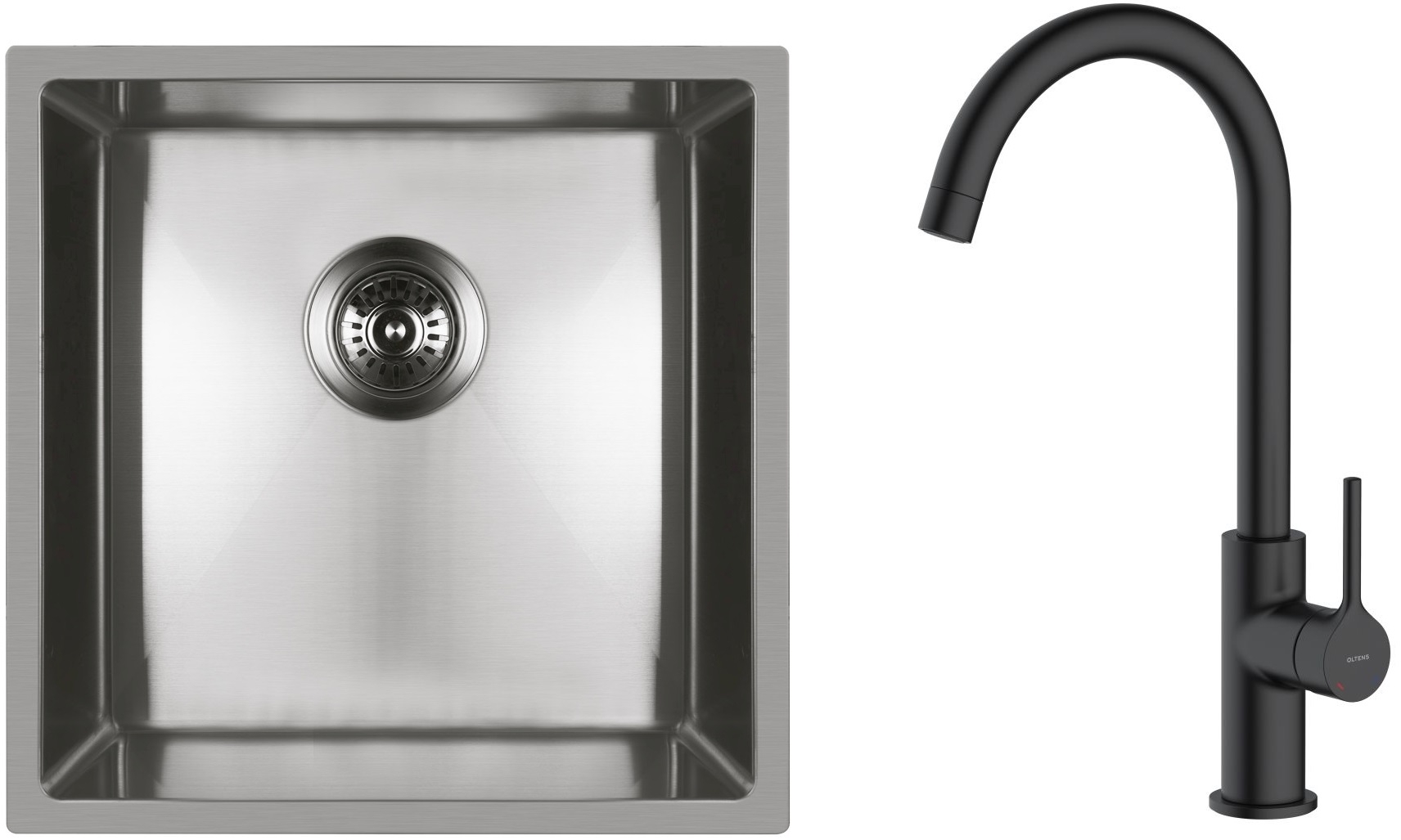 Set évier en acier inoxydable Oltens Stalvask 71100100, mitigeur de cuisine Oltens Skafta 35206300