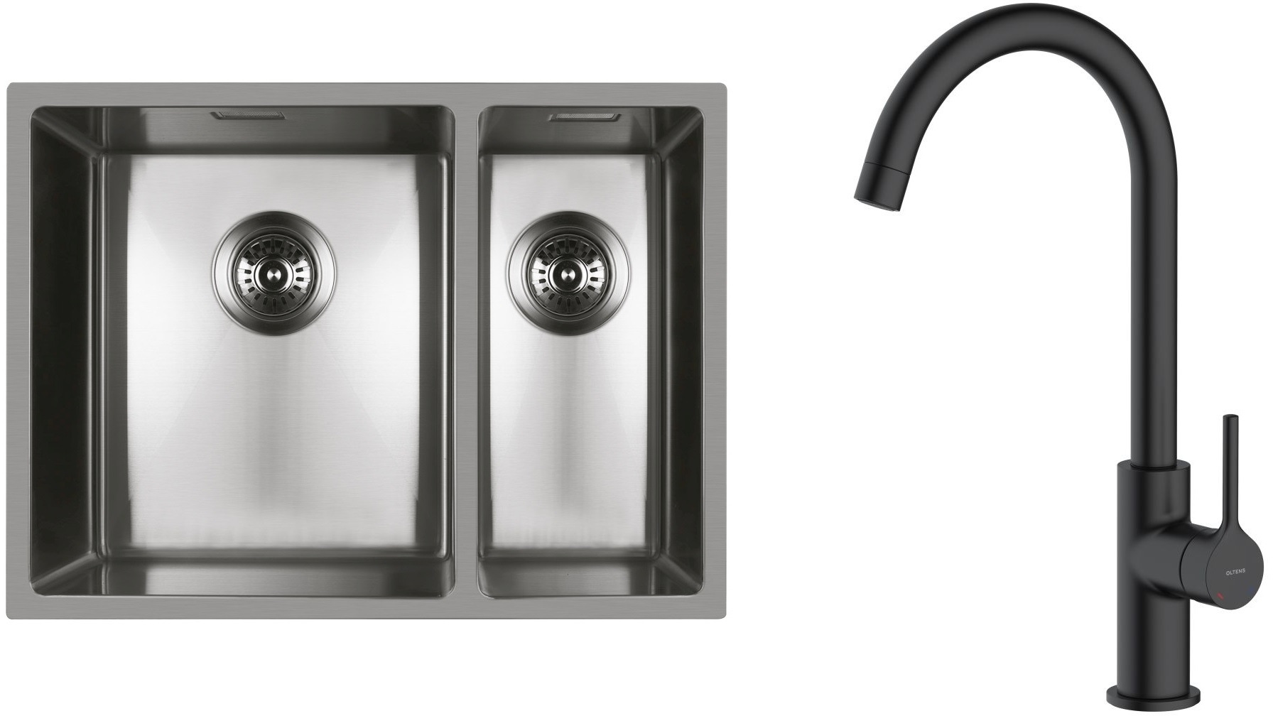 Set évier en acier inoxydable Oltens Stalvask 71200100, mitigeur de cuisine Oltens Skafta 35206300