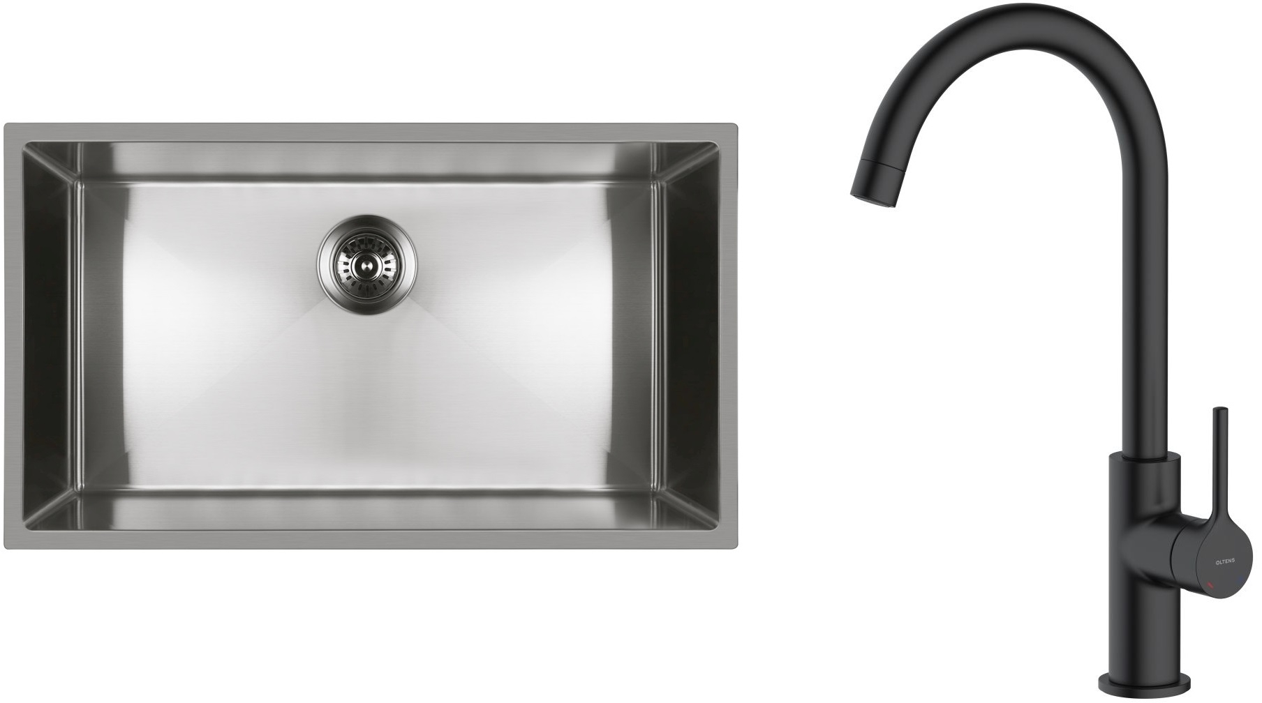 Set évier en acier inoxydable Oltens Stalvask 71102100, mitigeur de cuisine Oltens Skafta 35206300