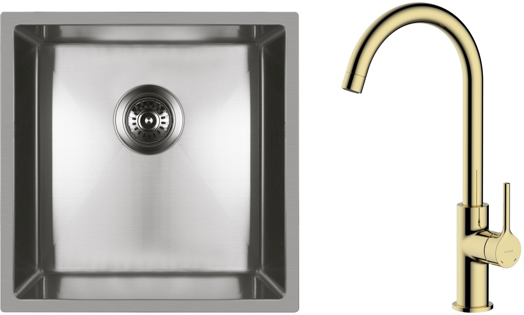 Set évier en acier inoxydable Oltens Stalvask 71100100, mitigeur de cuisine Oltens Skafta 35206800