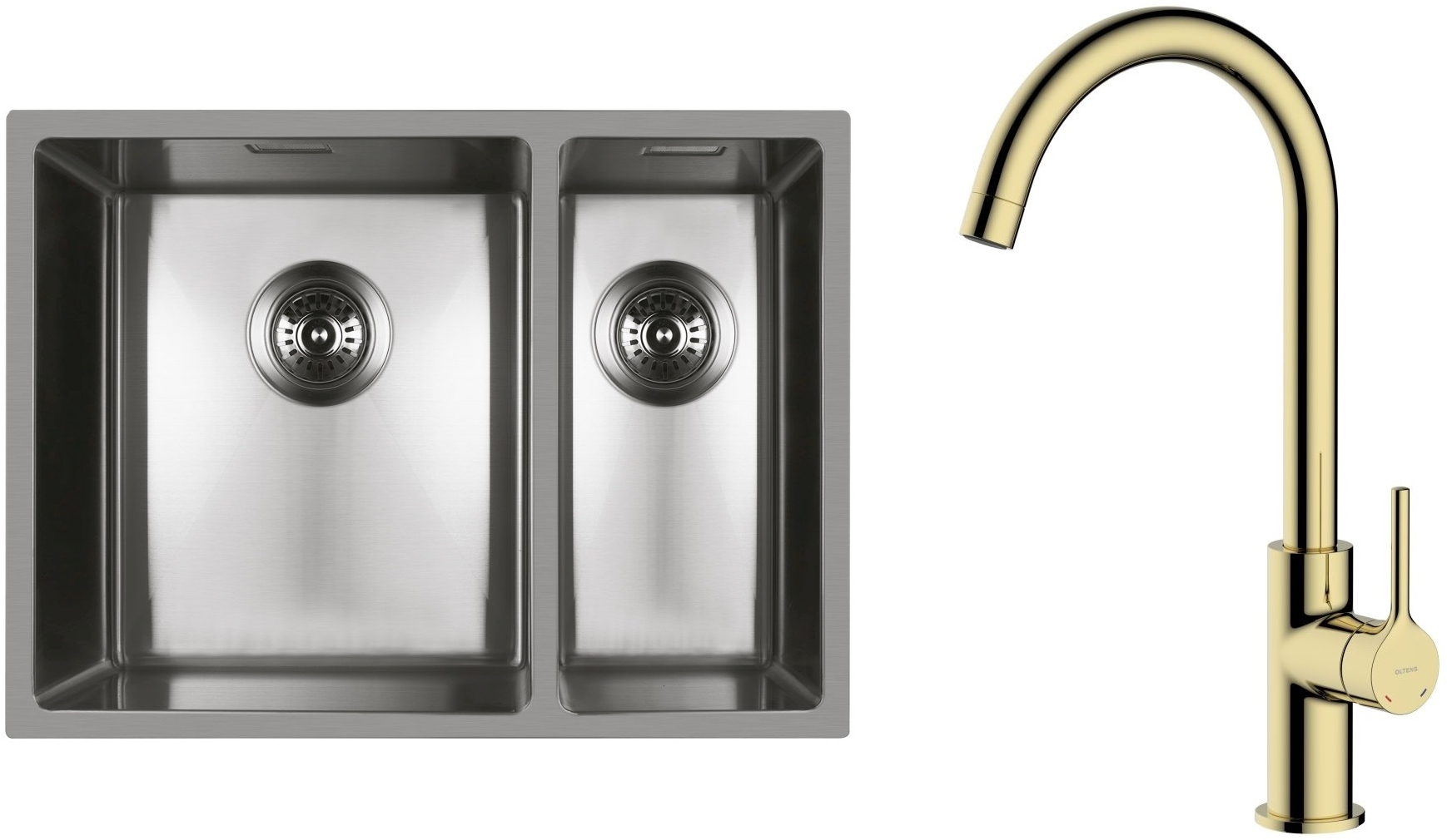 Set évier en acier inoxydable Oltens Stalvask 71200100, mitigeur de cuisine Oltens Skafta 35206800