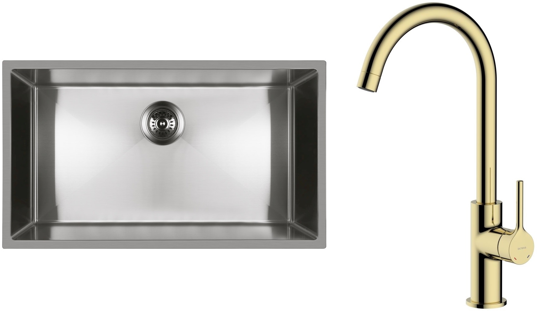 Set évier en acier inoxydable Oltens Stalvask 71102100, mitigeur de cuisine Oltens Skafta 35206800