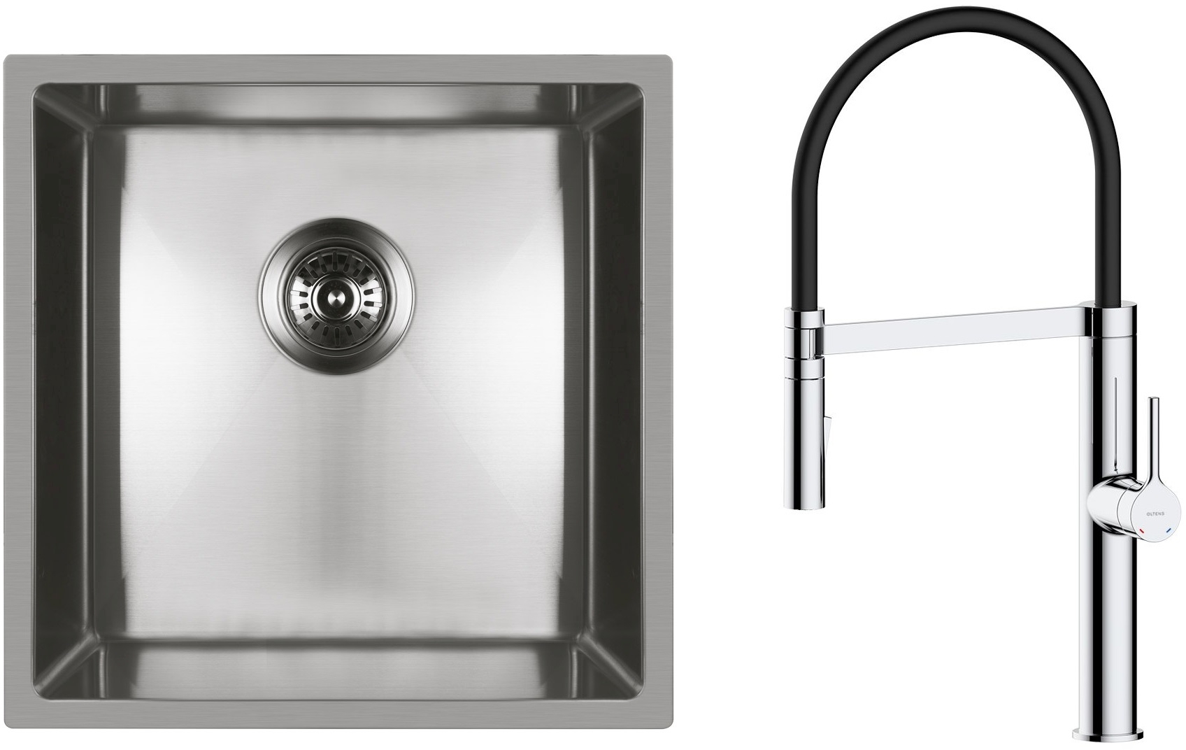 Set évier en acier inoxydable Oltens Stalvask 71100100, mitigeur de cuisine Oltens Borga 35207100