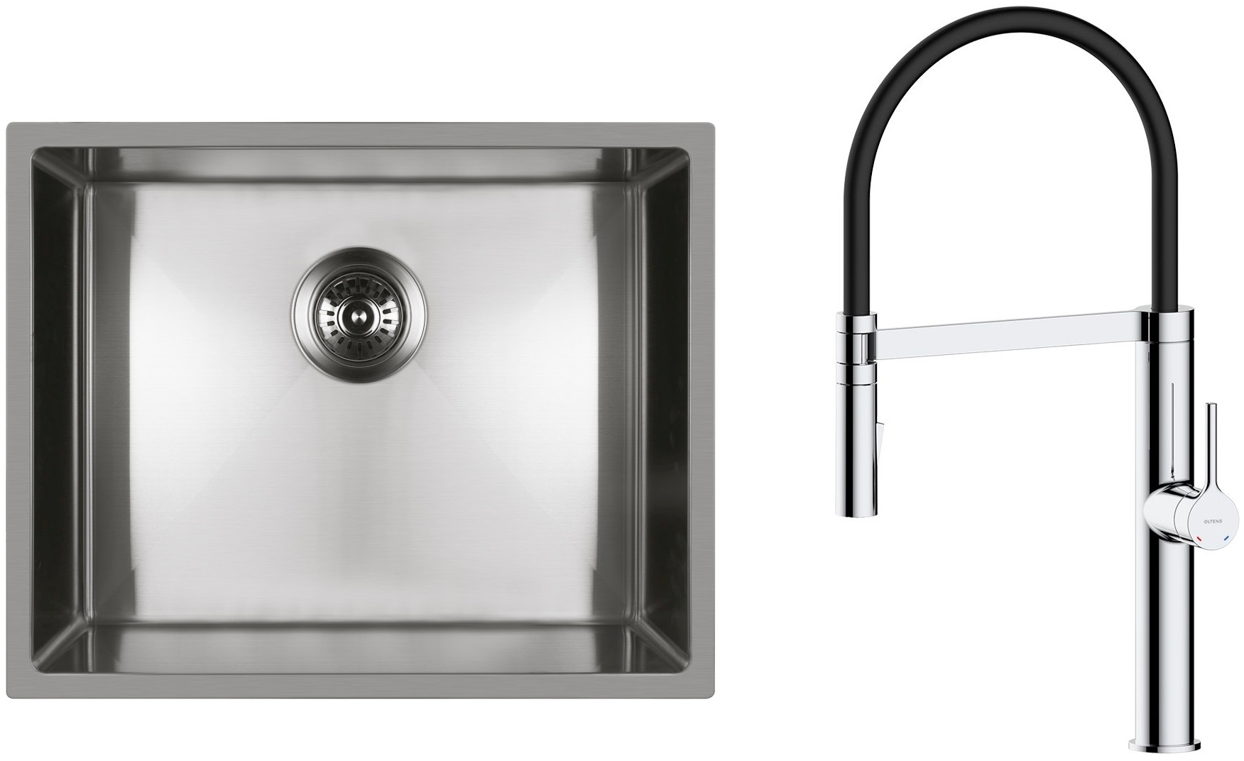 Set évier en acier inoxydable Oltens Stalvask 71101100, mitigeur de cuisine Oltens Borga 35207100