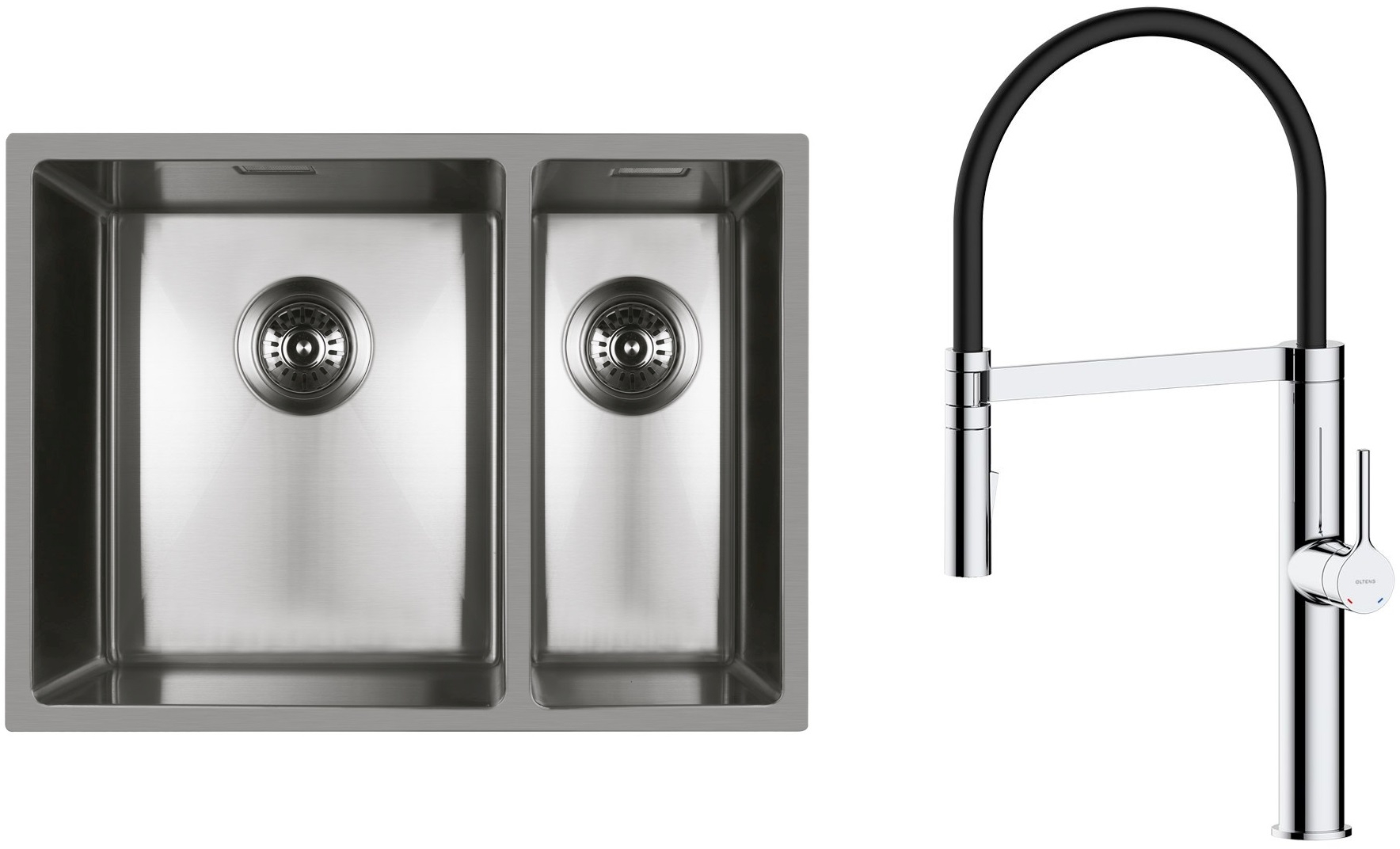 Set évier en acier inoxydable Oltens Stalvask 71200100, mitigeur de cuisine Oltens Borga 35207100