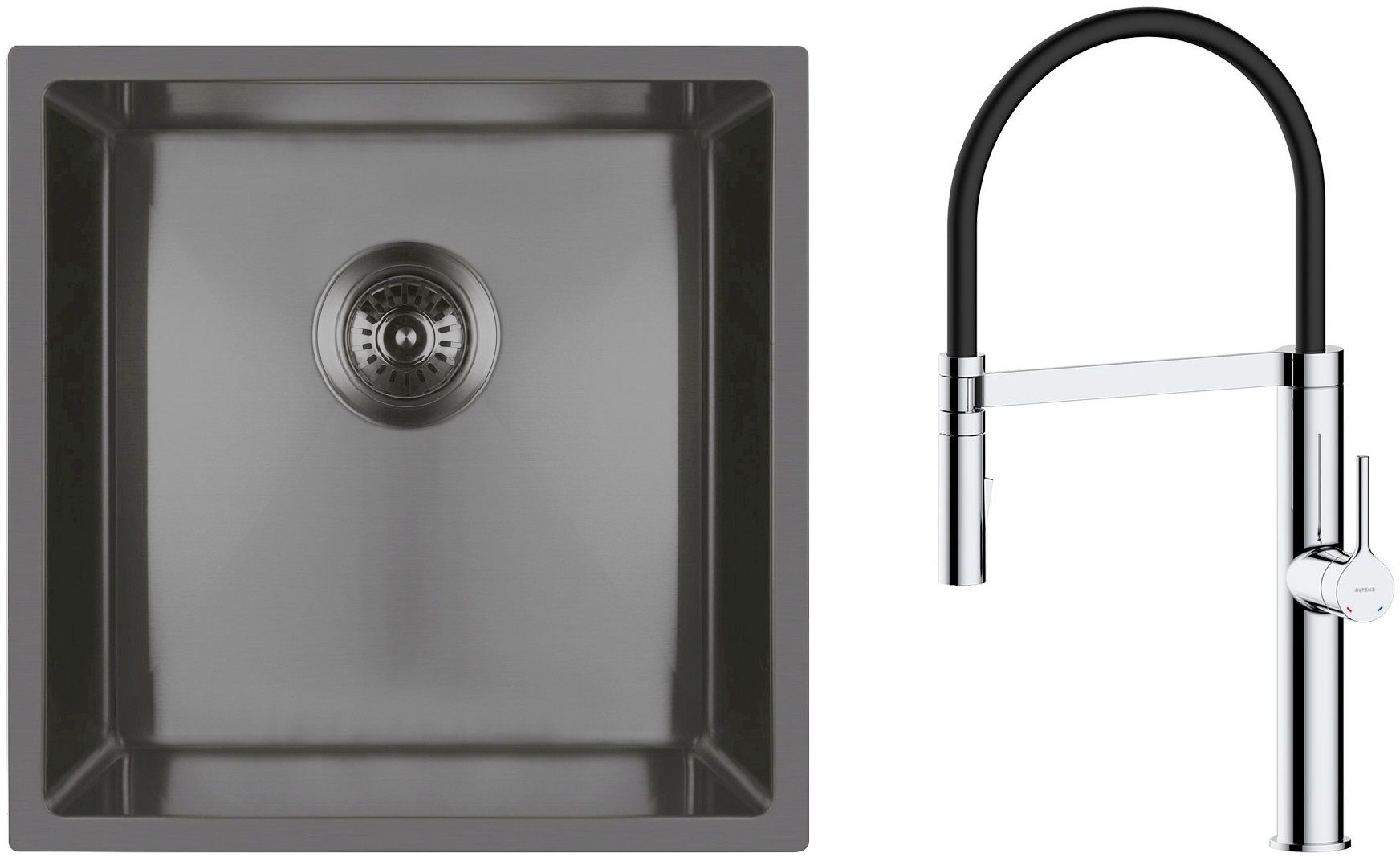 Set évier en acier inoxydable Oltens Stalvask 71100300, mitigeur de cuisine Oltens Borga 35207100