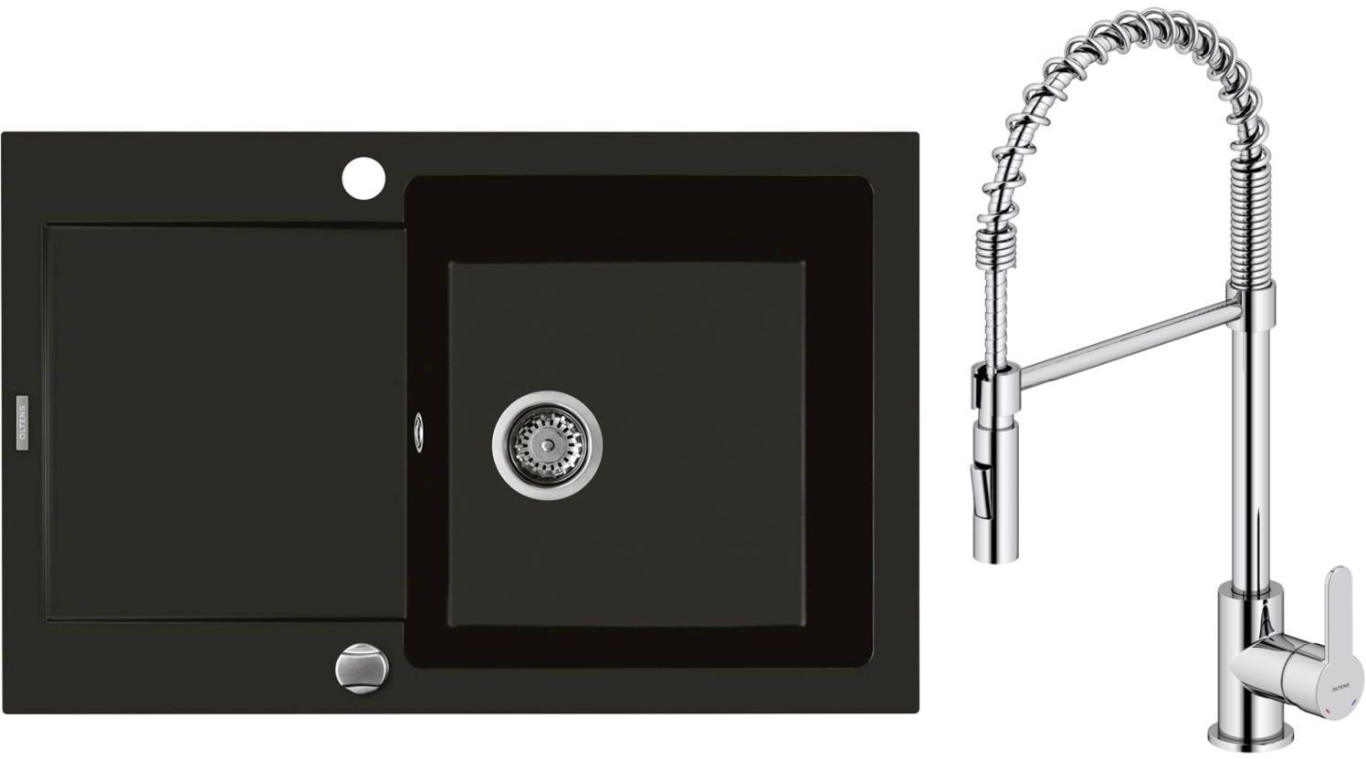 Set mitigeur de cuisine Oltens Duf 35203100, évier en granit Oltens Gravan 72100300