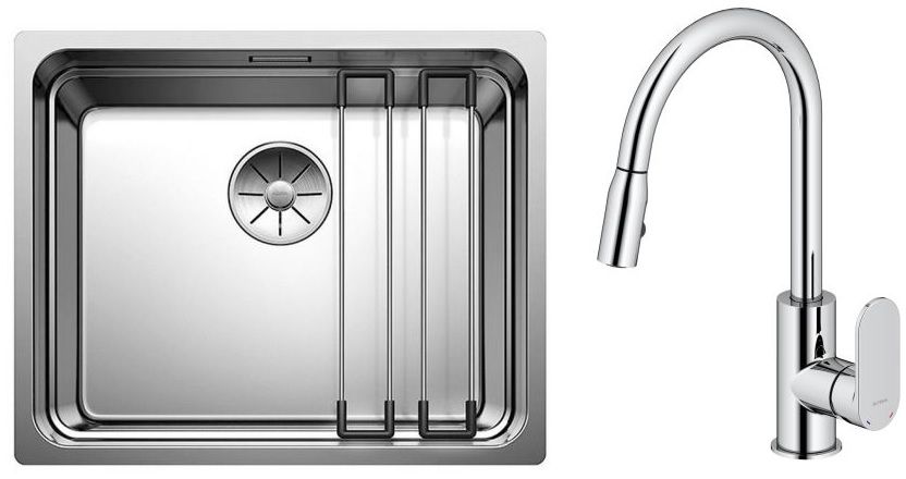 Set évier en acier inoxydable Blanco Etagon 500-U 521841, mitigeur de cuisine Oltens Lista 35202100