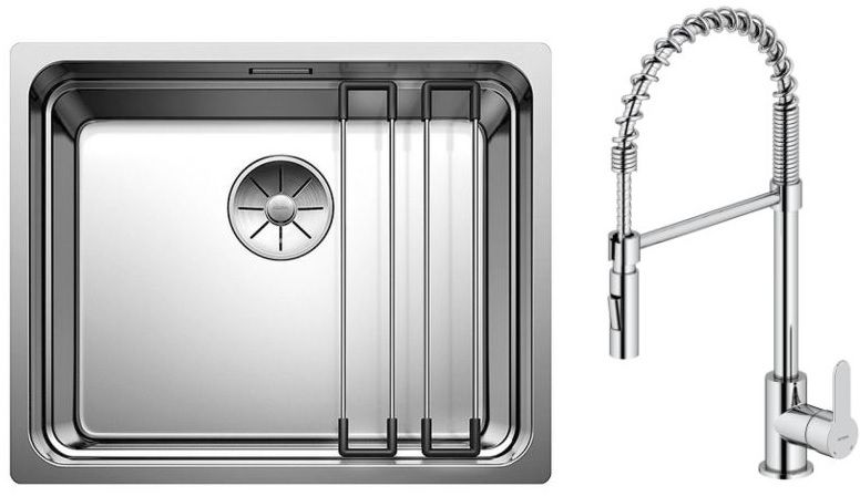 Set évier en acier inoxydable Blanco Etagon 500-U 521841, mitigeur de cuisine Oltens Duf 35203100