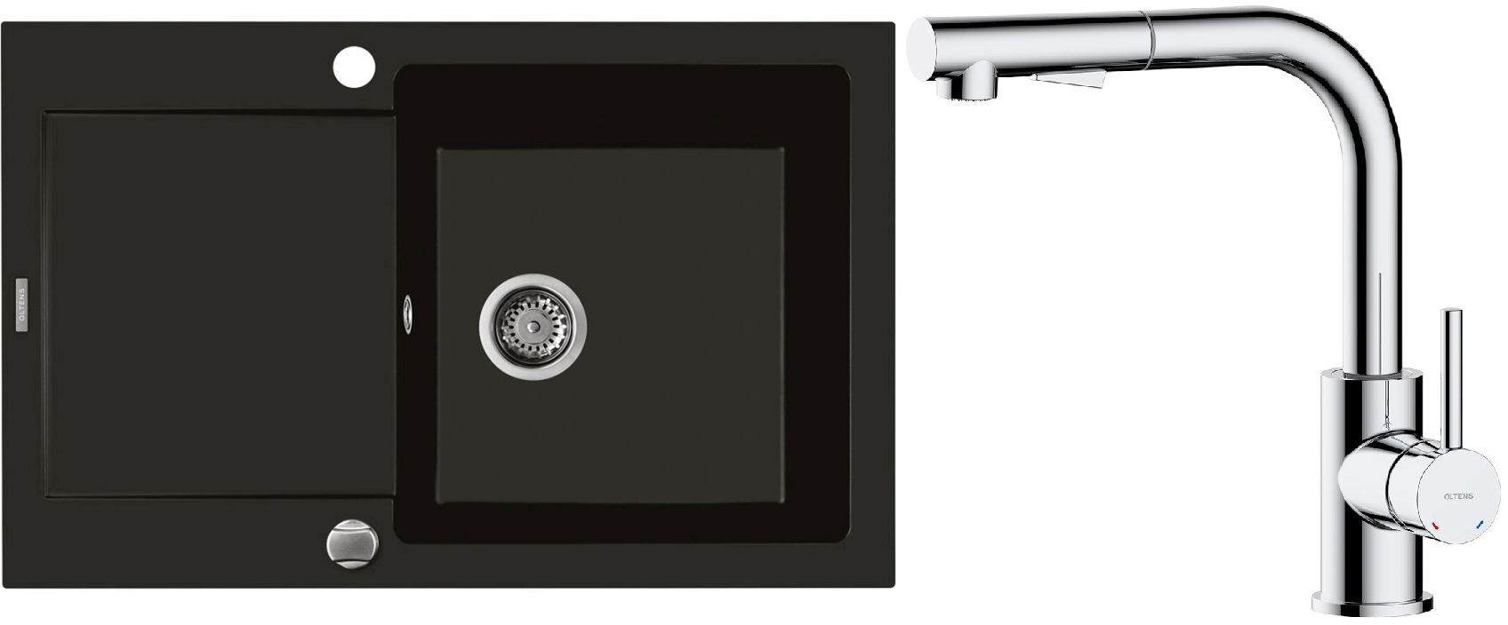 Set évier en granit Oltens Gravan 72100300, mitigeur de cuisine Oltens Myvat 35205100