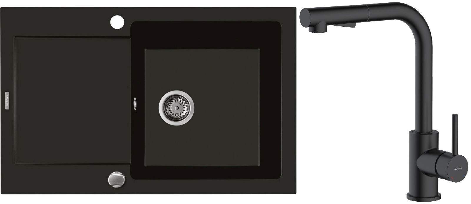 Set mitigeur de cuisine Oltens Myvat 35205300, évier en granit Oltens Gravan 72100300