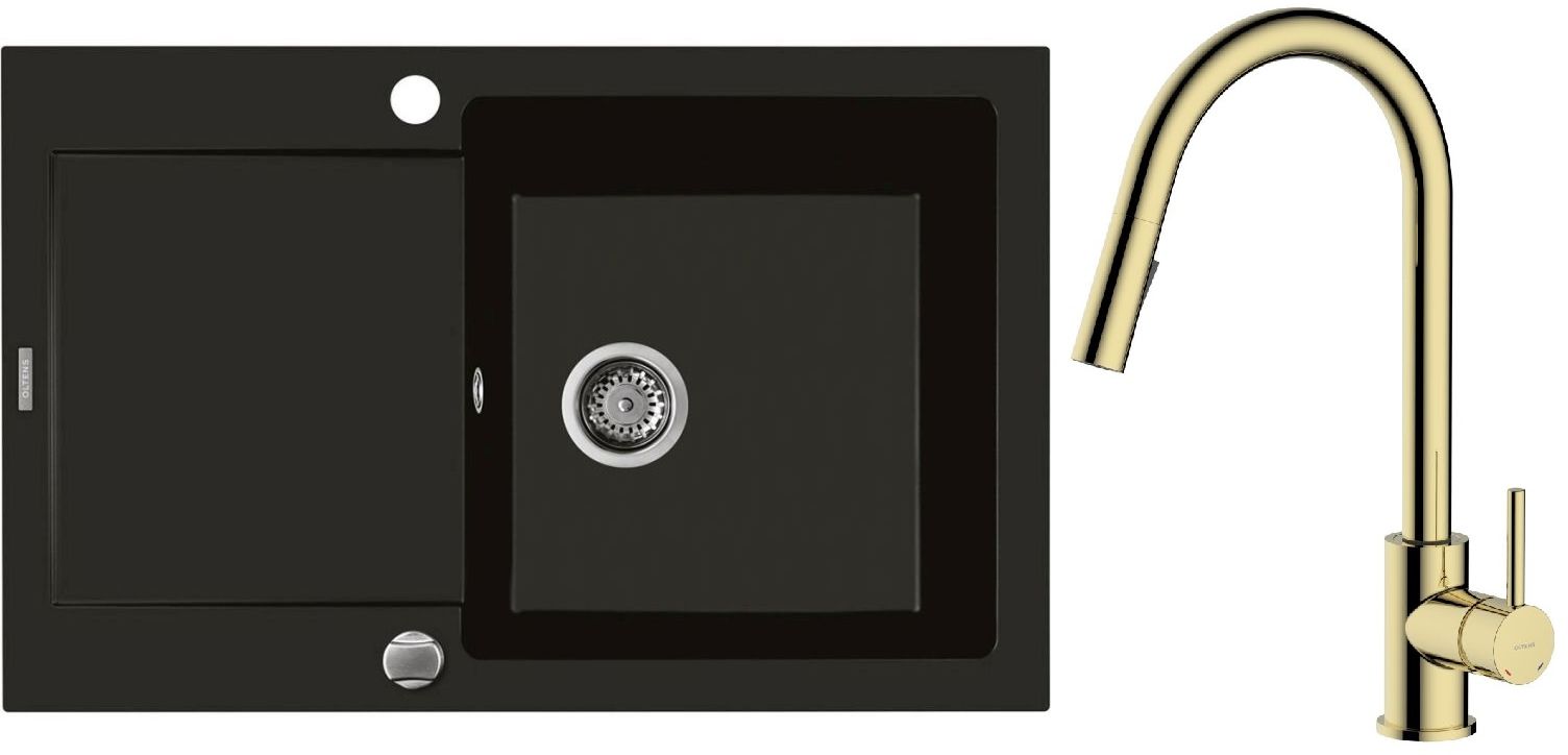 Set mitigeur de cuisine Oltens Litla 35204800, évier en granit Oltens Gravan 72100300