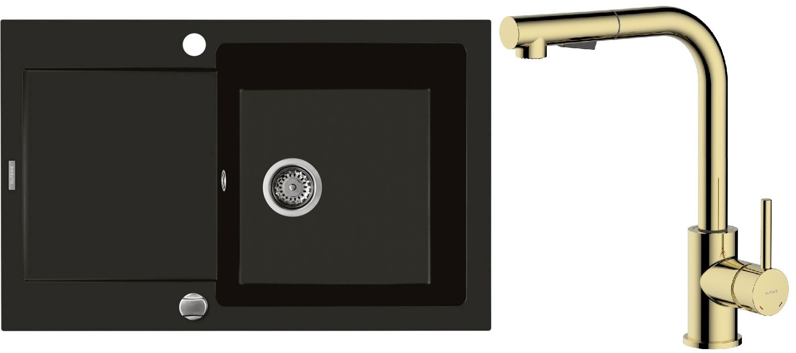 Set mitigeur de cuisine Oltens Myvat 35205800, évier en granit Oltens Gravan 72100300