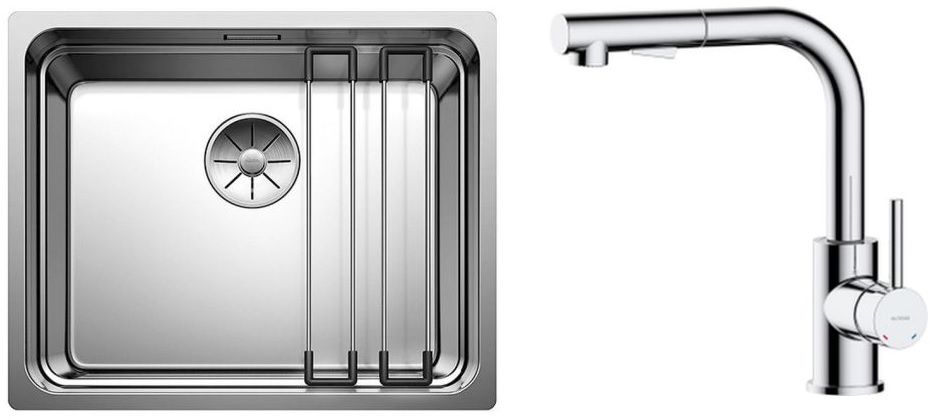 Set évier en acier inoxydable Blanco Etagon 500-U 521841, mitigeur de cuisine Oltens Myvat 35205100