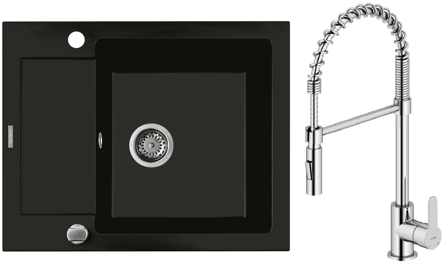 Set mitigeur de cuisine Oltens Duf 35203100, évier en granit Oltens Gravan 72102300