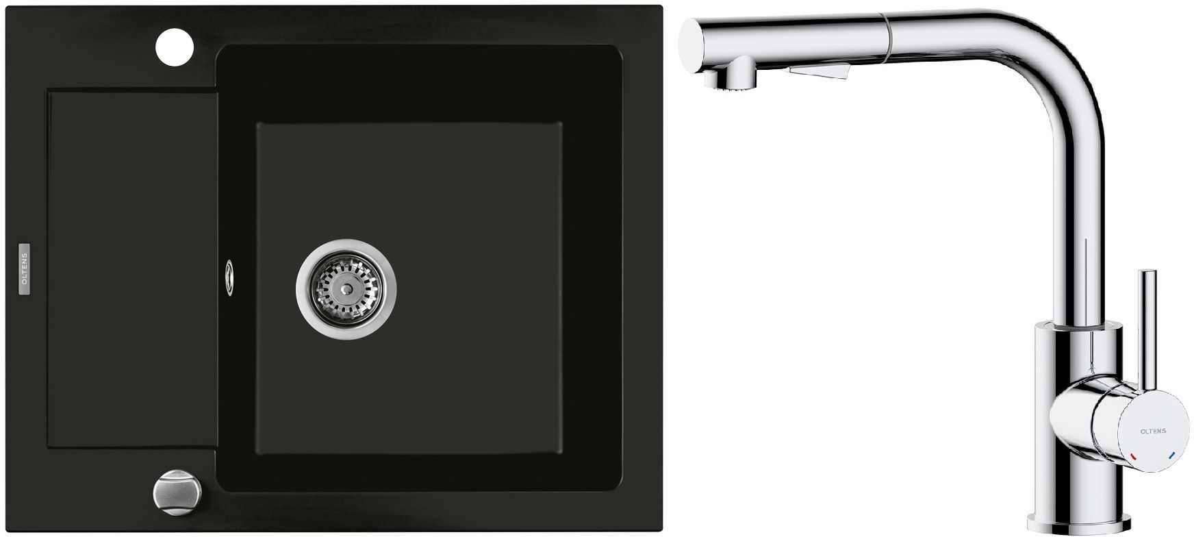 Set évier en granit Oltens Gravan 72102300, mitigeur de cuisine Oltens Myvat 35205100