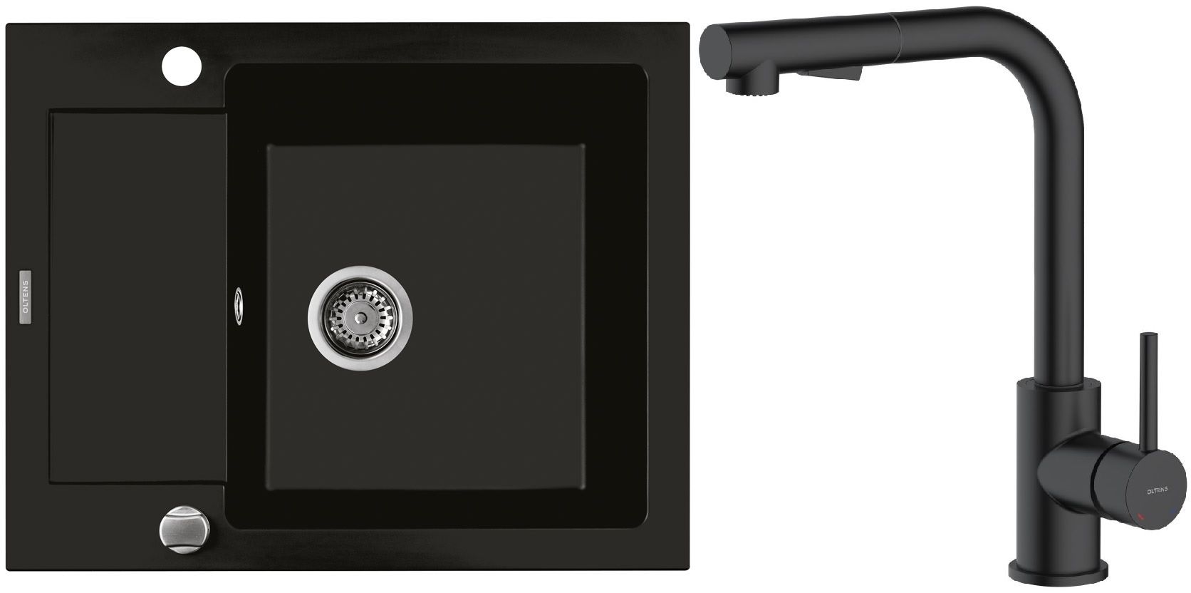 Set mitigeur de cuisine Oltens Myvat 35205300, évier en granit Oltens Gravan 72102300