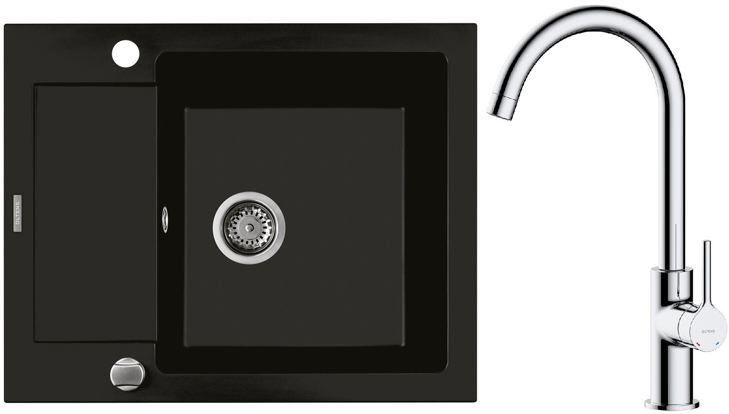 Set évier en granit Oltens Gravan 72102300, mitigeur de cuisine Oltens Skafta 35206100