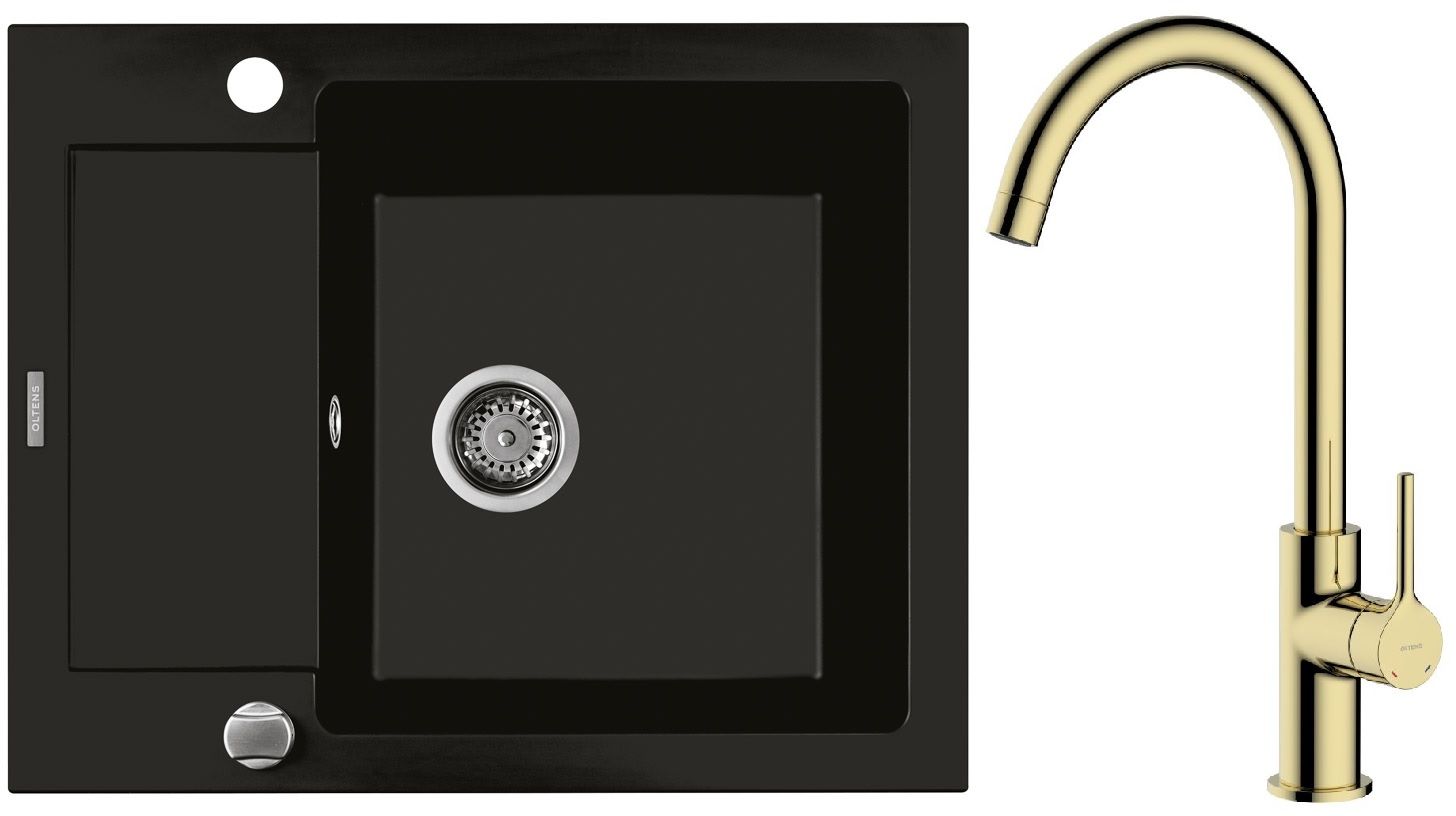 Set évier en granit Oltens Gravan 72102300, mitigeur de cuisine Oltens Skafta 35206800