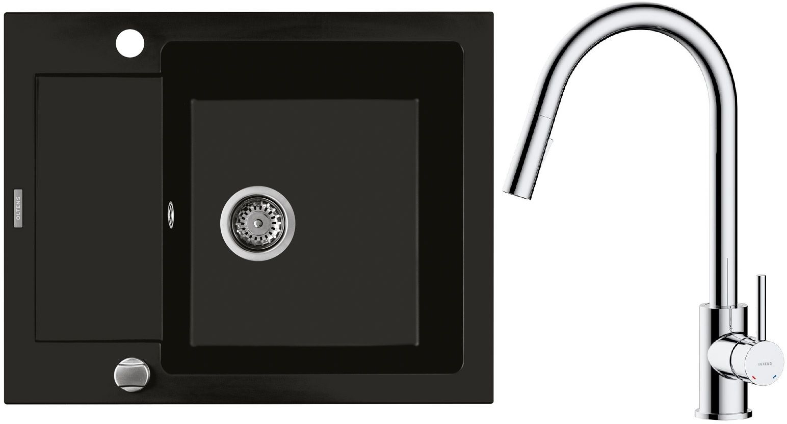 Set évier en granit Oltens Gravan 72102300, mitigeur de cuisine Oltens Litla 35204100