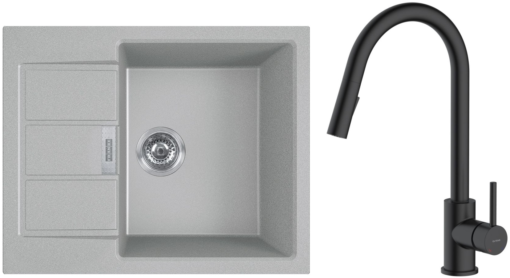 Set mitigeur de cuisine Oltens Litla 35204300, évier Tectonite Franke Sirius 2.0 143.0618.668