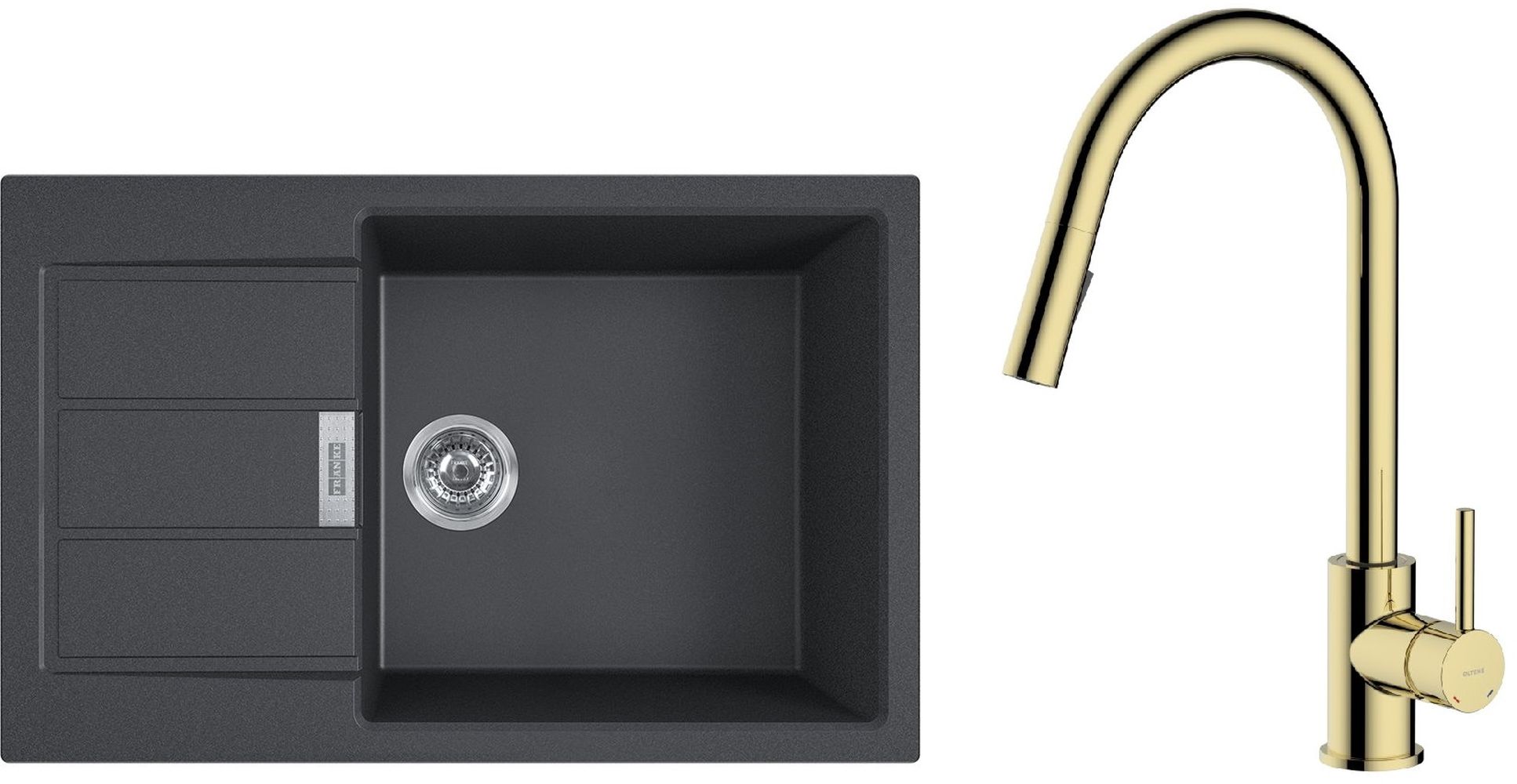 Set mitigeur de cuisine Oltens Litla 35204800, évier Tectonite Franke Sirius 2.0 143.0618.577