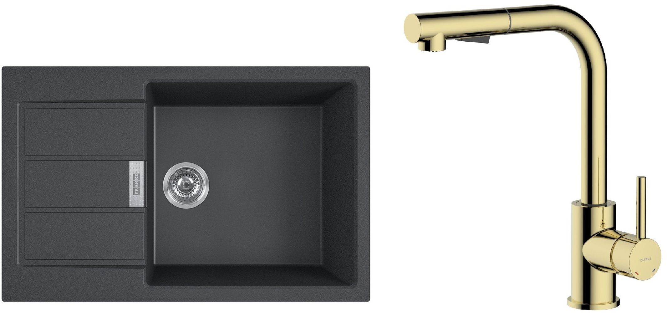 Set mitigeur de cuisine Oltens Myvat 35205800, évier Tectonite Franke Sirius 2.0 143.0618.577