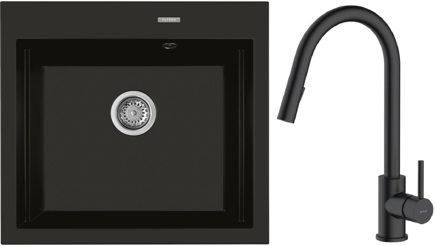 Set évier en granit Oltens Gravan 72000300, mitigeur de cuisine Oltens Litla 35204300