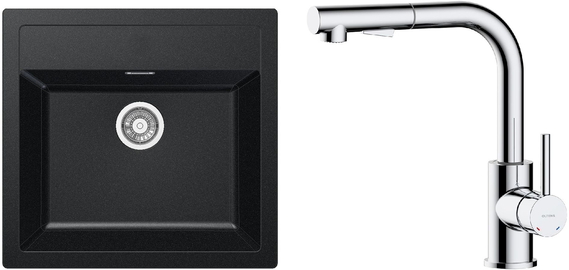 Set mitigeur de cuisine Oltens Myvat 35205100, évier Tectonite Franke Sirius 114.0205.049